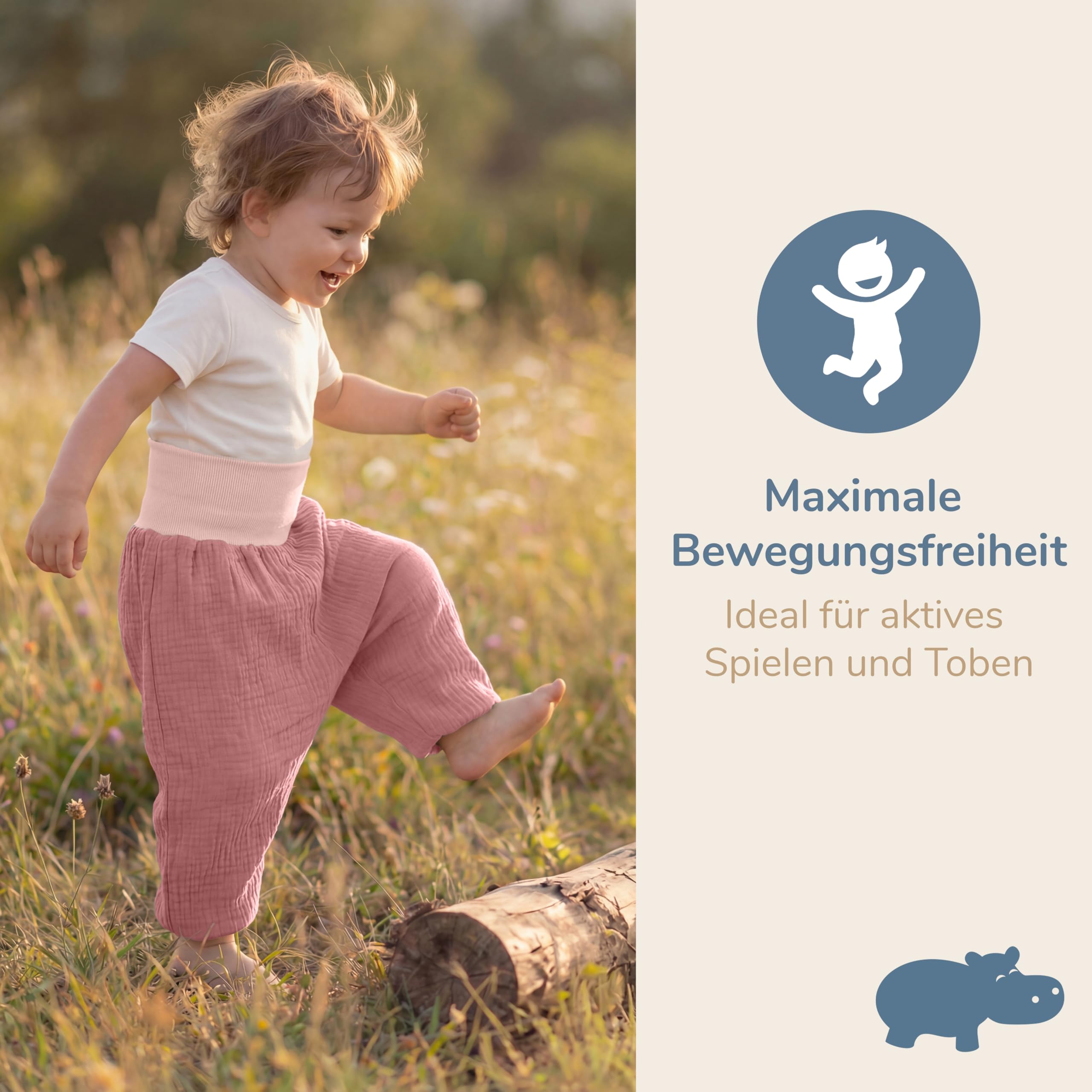 Baby Pumphose – 100% GOTS Bio-Musselin – Extra Weite Haremshose mit elastischen Bündchen für maximale Bewegungsfreiheit – Luftige Pluderhose