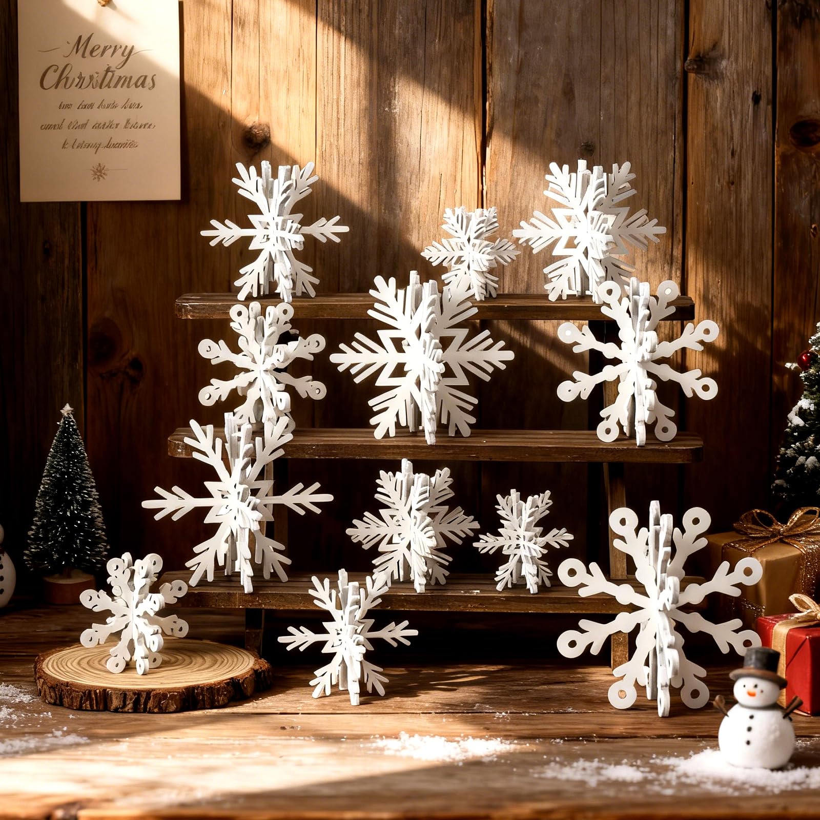 Flocons de neige blancs en bois Blulu pour décoration de table de Noël