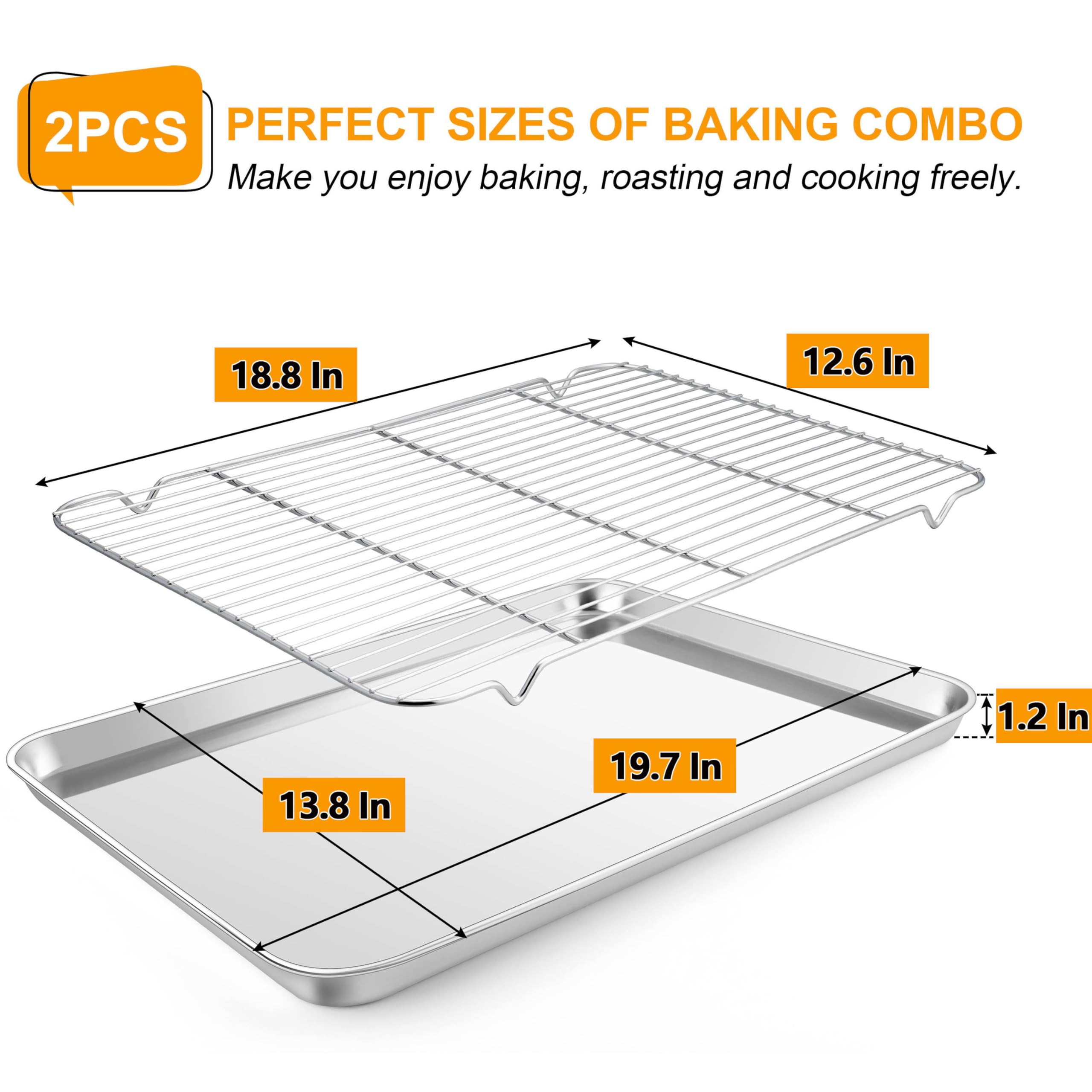 Homikit Backblechform mit Drahtkühlgitter, 50,8 x 35,6 cm, groß, antihaftbeschichtet, Edelstahl, Backbleche für Ofen, große Metall-Backformen, Speckformen zum Backen, Kochen, spülmaschinenfest, 2