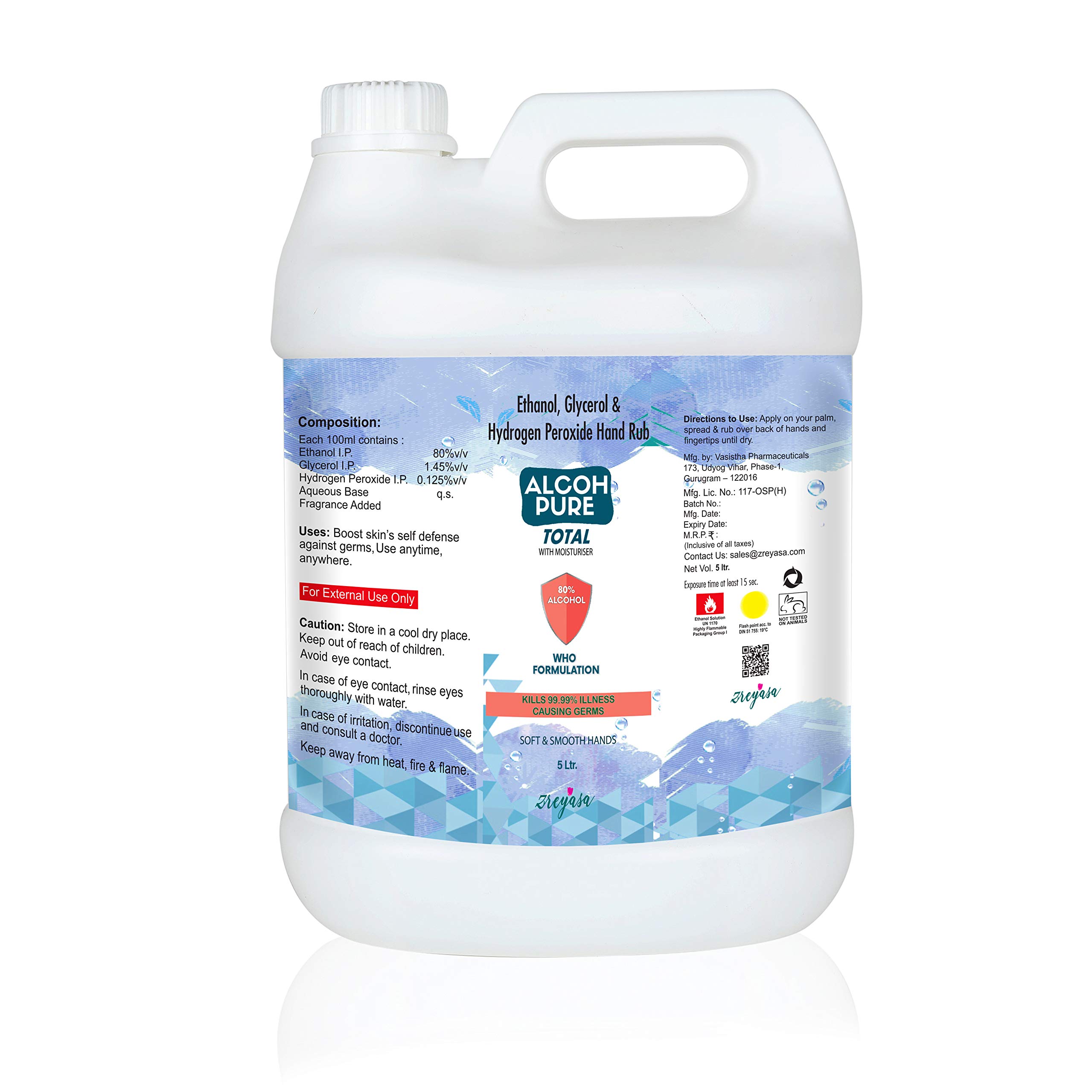ALCOHPURE Total Hand Rub, 80% Ethanol, WHO Recommended Formula, FDA Approved Formula (5L) (B08DJBY2VK) Amazon Price History, Amazon Price Tracker
