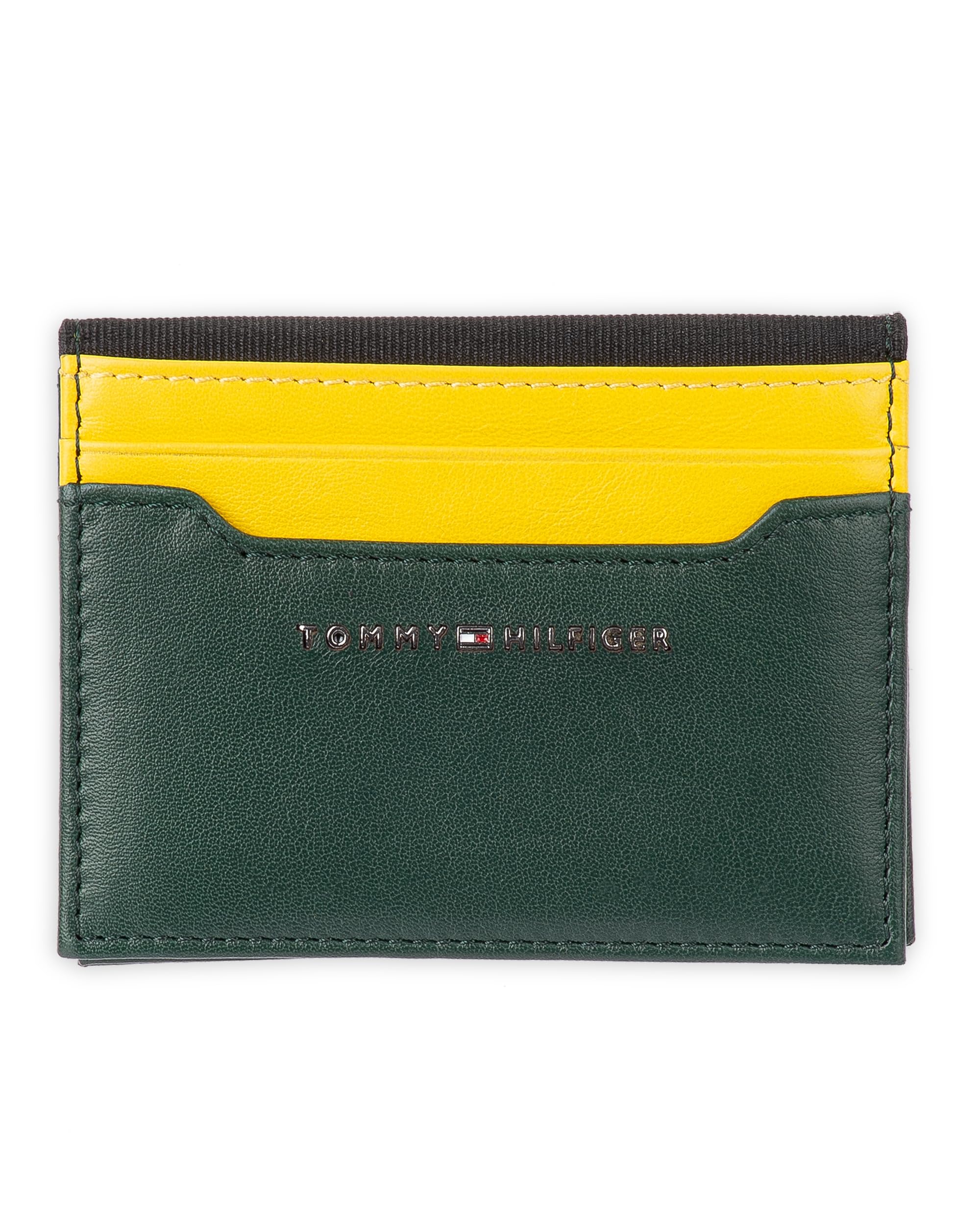 Tommy Hilfiger Men's Leather Orson RFID Bifold Wallet with Removable Passcase Yellow/Green Reversible
