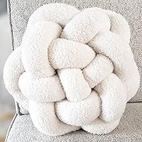 2CHome Large 13" Pearl White Knot Sherpa Throw Pillow - Handmade Knotted Decorative Pillow for Couch, Bed, Kids Room