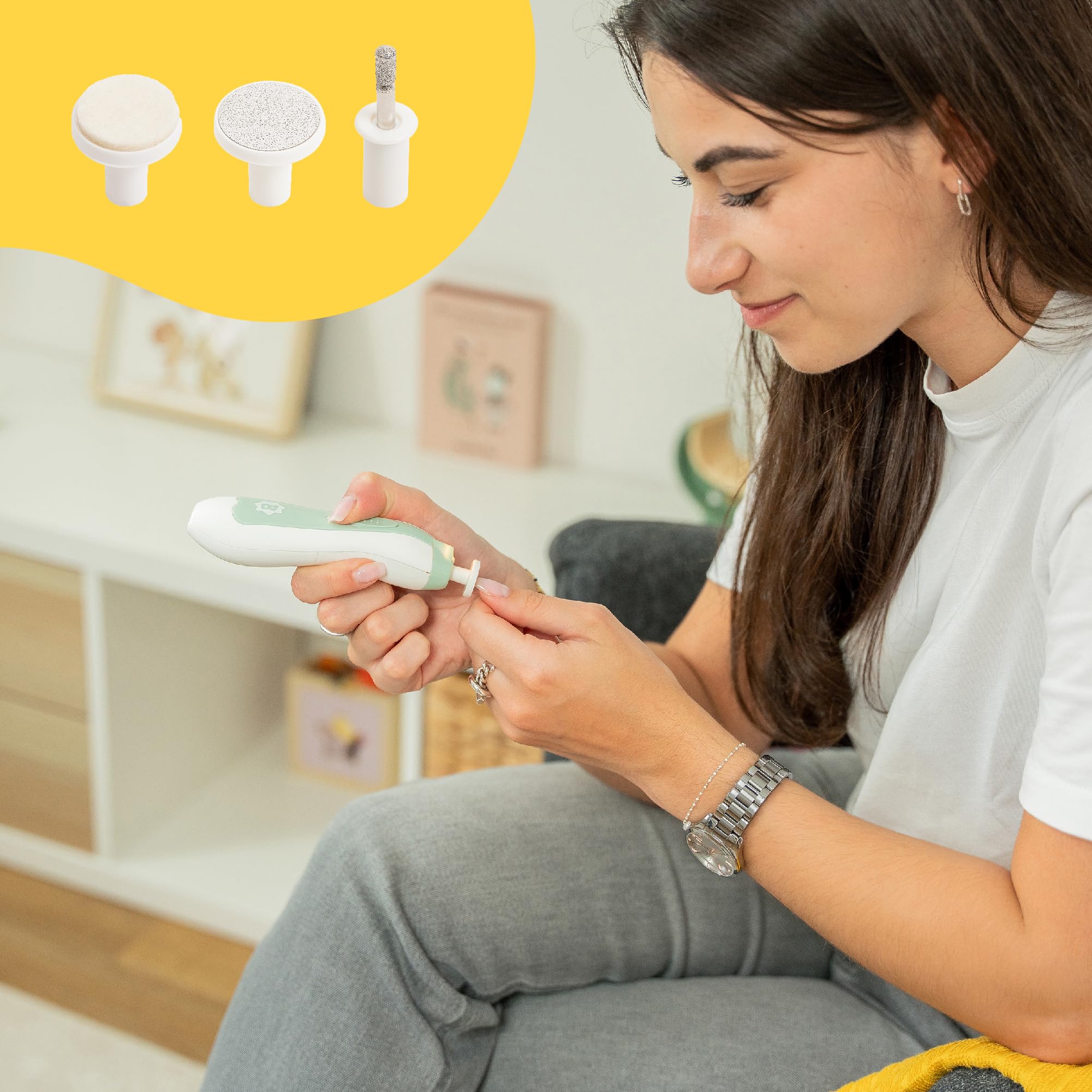 Badabulle Lima de Uñas Eléctrica - 6 Puntas diferentes y 3 Recambios Incluidos - Desde el Nacimiento y Para Adultos