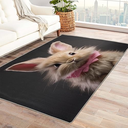 Alfombra de conejo y decoración del hogar, alfombra de 3 x 4, alfombras Kawaii de conejo para sala de estar, dormitorio, alfombra de niños, lavable,