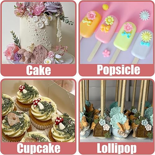 Miniatura 4 de Moldes de silicona para puerta de casa de jardín de hadas vintage encantadas, 4 piezas, molde de flores para fondant, molde de mariposa para