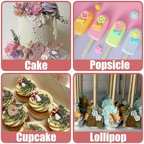 Miniatura 4 de Moldes de silicona para puerta de casa de jardín de hadas vintage encantadas, 4 piezas, molde de flores para fondant, molde de mariposa para