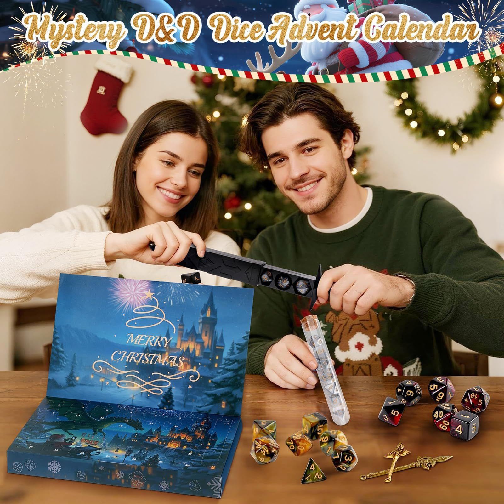Mystères D D Calendrier de l'Avent de Noël - 2 Pièces Calendrier du Compte à Rebours Surprise Cube | Convient pour Donjons & Dragons RPG, M-T-G, Jeux de Rôle, Jeu de table | Cadeaux pour Jeux Amateurs