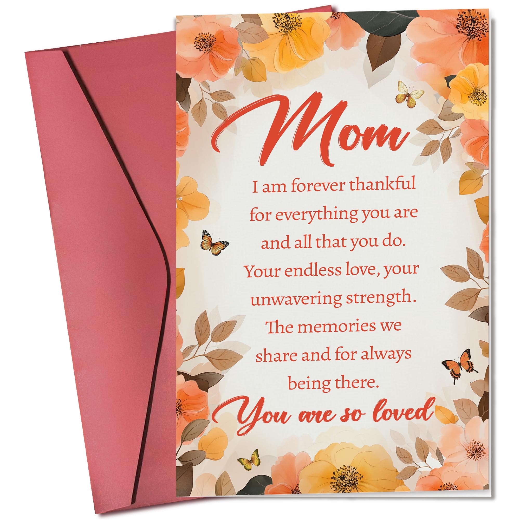 Mothers Day Cards for Mom from Daughter, Son - Mother's Day Card for Mom - Happy Flowers Mothers Days Cards from Kids - Single 5.3''x 8'' Folded Greeting Card with Red Envelope
