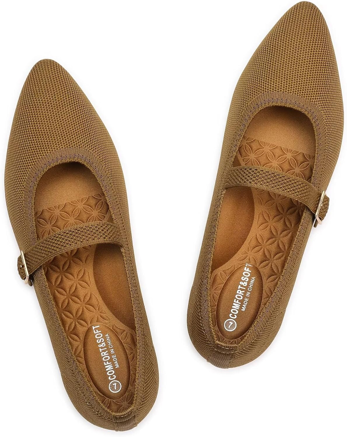 Frank Mully Women's Mesh Flats Mary Jane Shoes Pointed Toe Lightweight with Adjustable Instep Strap Knit Flat Shoes for Women Dressy Casual Washable Walking Shoes