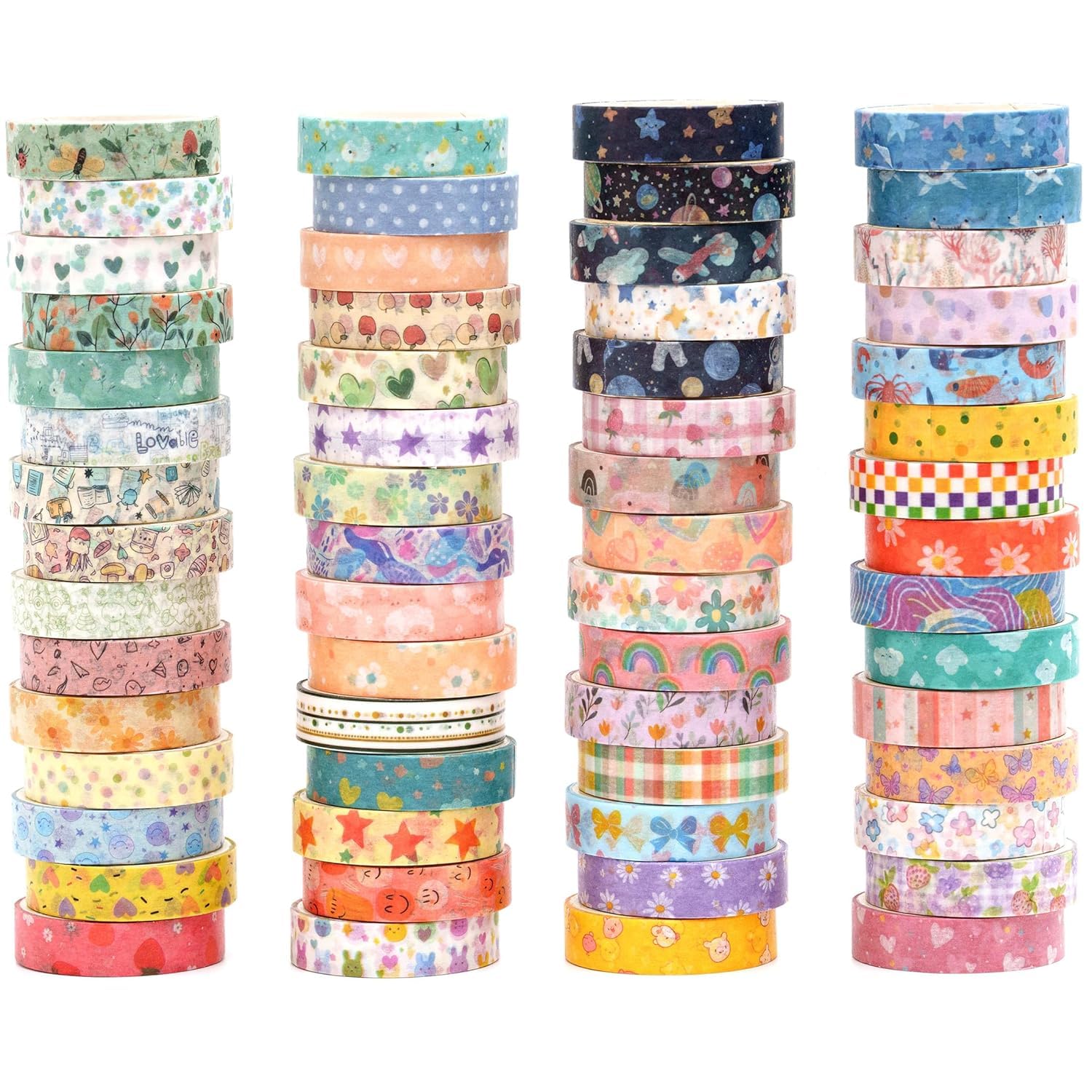 Songdao 60 Rolls Value Washi Tape Set, 10mm Wide Retro Arts Basic Patterns Decorative Masking Tape for DIY Crafts, Bullet Journal Supplies, Planners, Scrapbook, Card/Gift Wrapping (Cotton Candy)