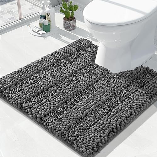 Yimobra tapete de baño en forma de U para inodoro, tapete de contorno de felpilla para baño, suave y cómodo, absorción de agua, antideslizante,