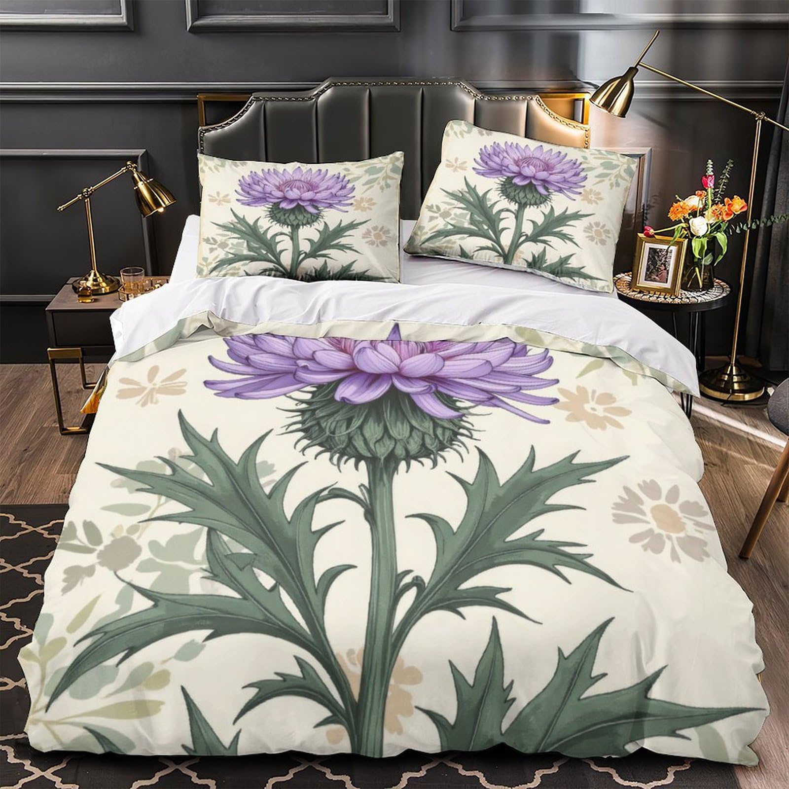 Housse de couette hypoallergénique violette 3D King 220x240 lit adulte résistant et doux