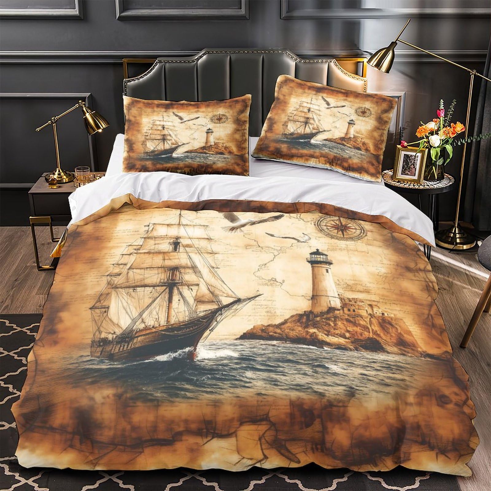 Housse de couette camion rouge vintage hypoallergénique et thermorégulatrice pour lit double