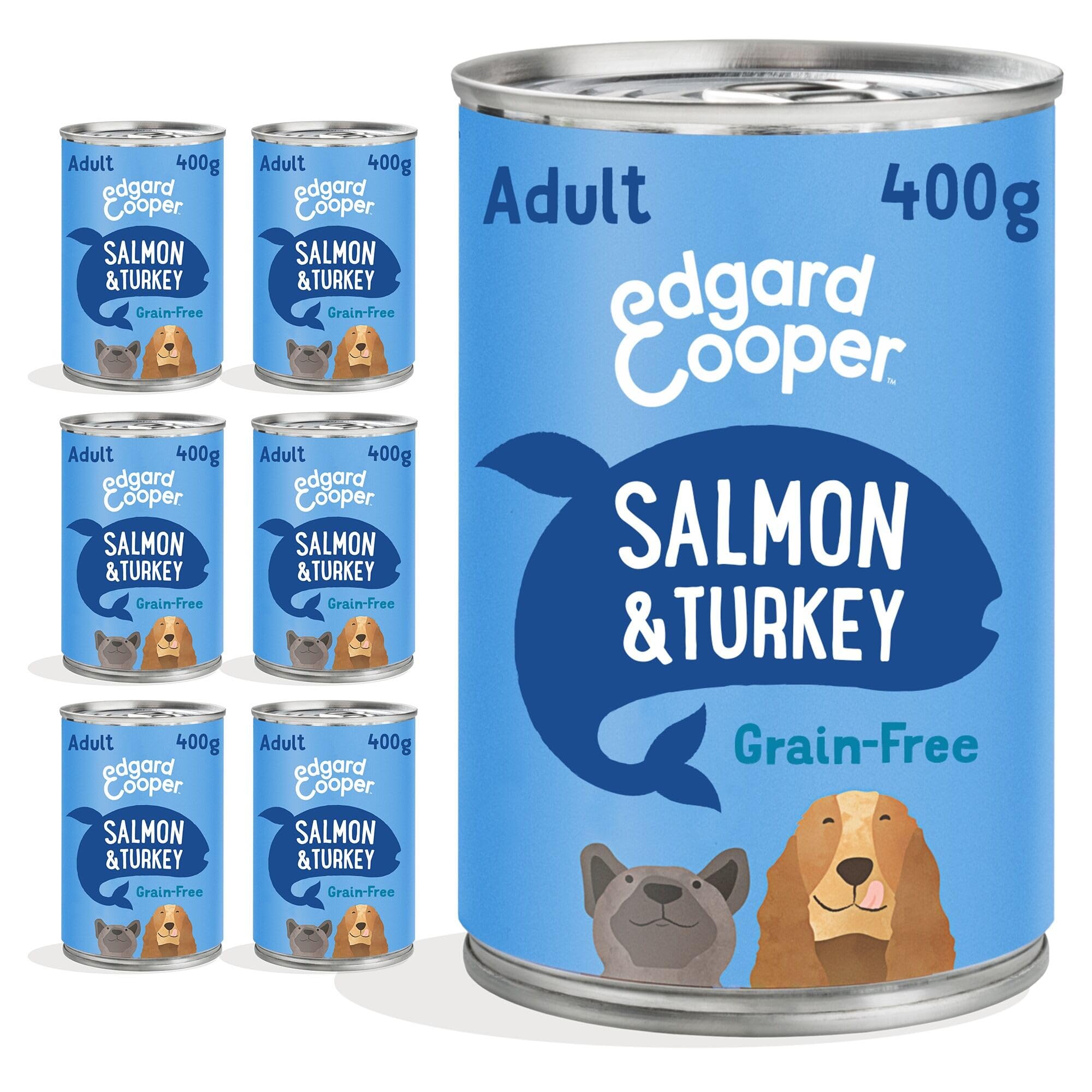 Edgard Cooper Grain-Free Adults Wet Dog Food in Gravy for Puppies, SalmonTurkey 6 x 400g, Natural Dogs Food in Tins with Fresh Meat, High Protein, Hypoallergenic, No Added Sugar