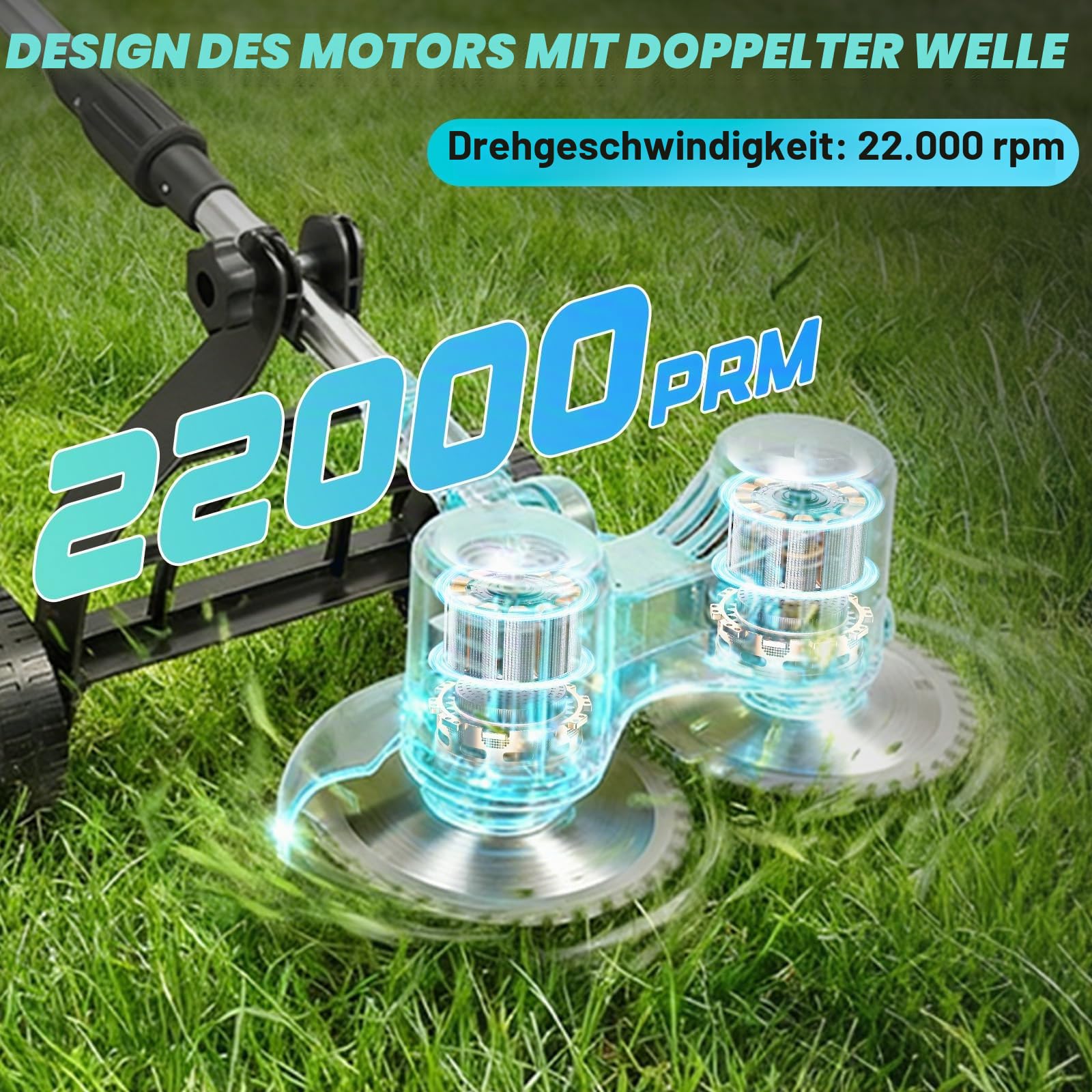 WingFly Rasentrimmer mit Akku und ladegerät, Akku Rasentrimmer für Makita-Akkus mit 2 x 2,40 Ah Batterien, 4 Klingentypen, Seitlichen RäDern, 21V Akku Freischneider für Garden Trimmen