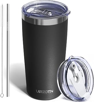 Travel Coffee Tumbler 20oz, Leakproof Travel Coffee Mug with Dual Lids and Straw, Stainless Steel Double Wall Vacuum Insulated Tumbler for Hot/Iced Drinks Black, Textured Matte