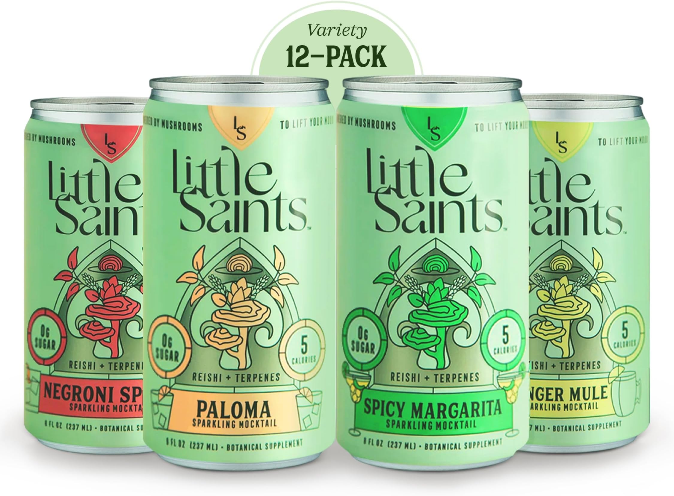 Little Saints Non-Alcoholic Drinks Variety Pack - Sugar Free & Zero Proof Mocktails Include Ginger Mule, Negroni Spritz, Spicy Margarita & Paloma - Ready-to-Drink Beverage for Parties & Celebrations (8oz, 12 pk)