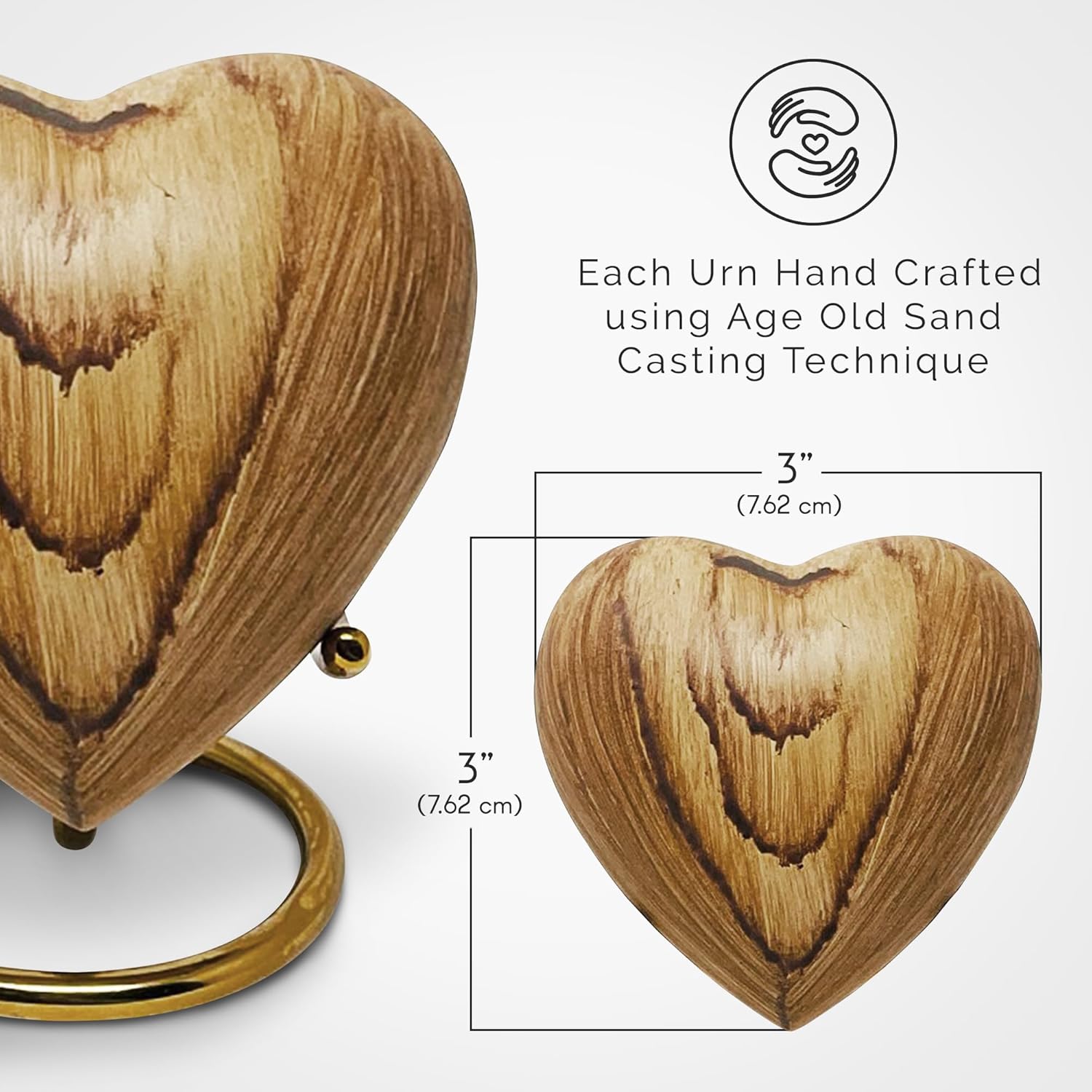 Small Urns for Ashes Keepsake Heart Shape Design, Miniature Small Cremation Urn for Pet or Sharing, Capacity of 3-4 Table Spoons, Male or Female, Choose from 4 Colors, Metal with Wood Finish Oak
