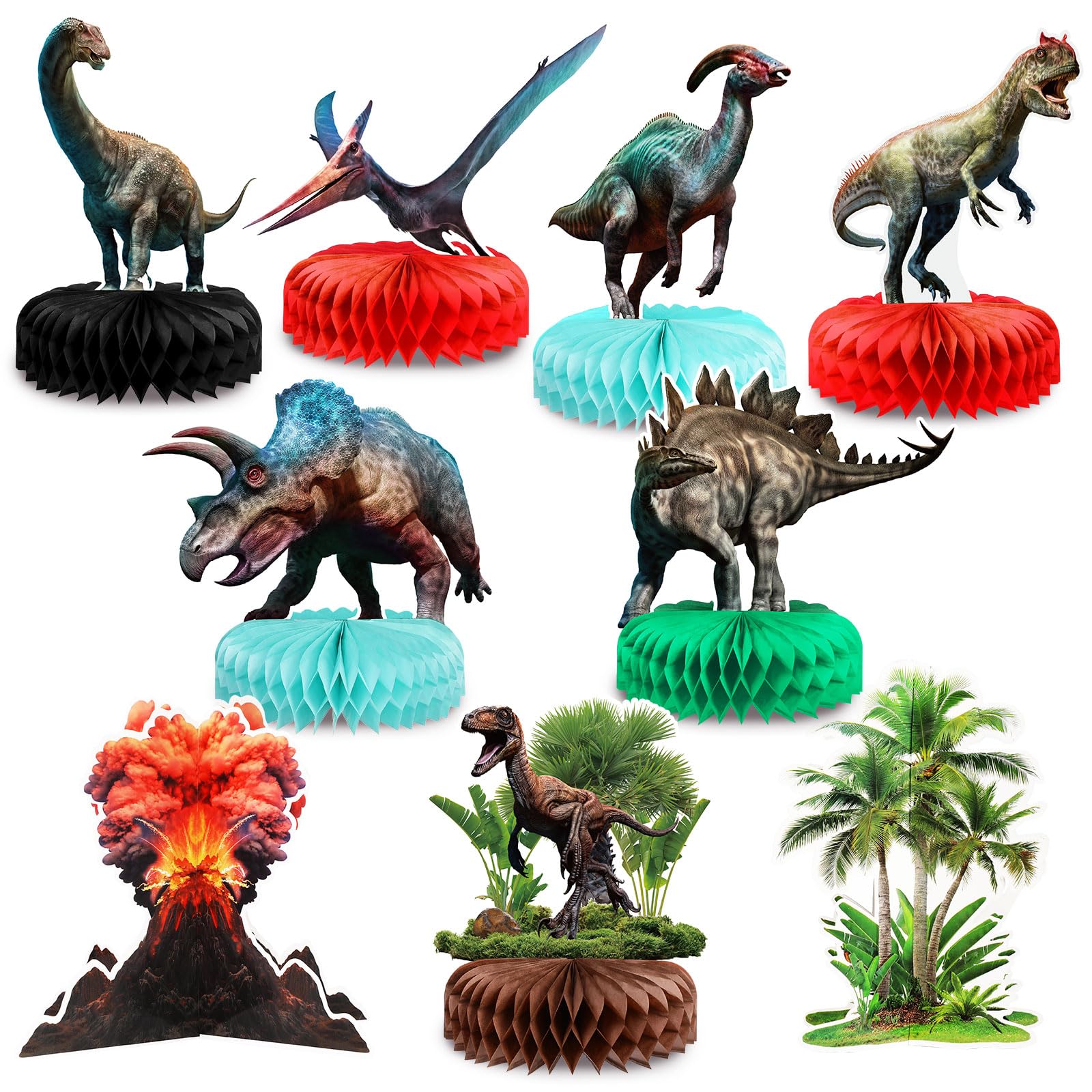 10 Pcs Dinosaur Centerpieces For Birthday Party 3D Dino Honeycomb Table Decorations Safari Jungle Animal Theme Baby Shower Table Paper Topper Stand