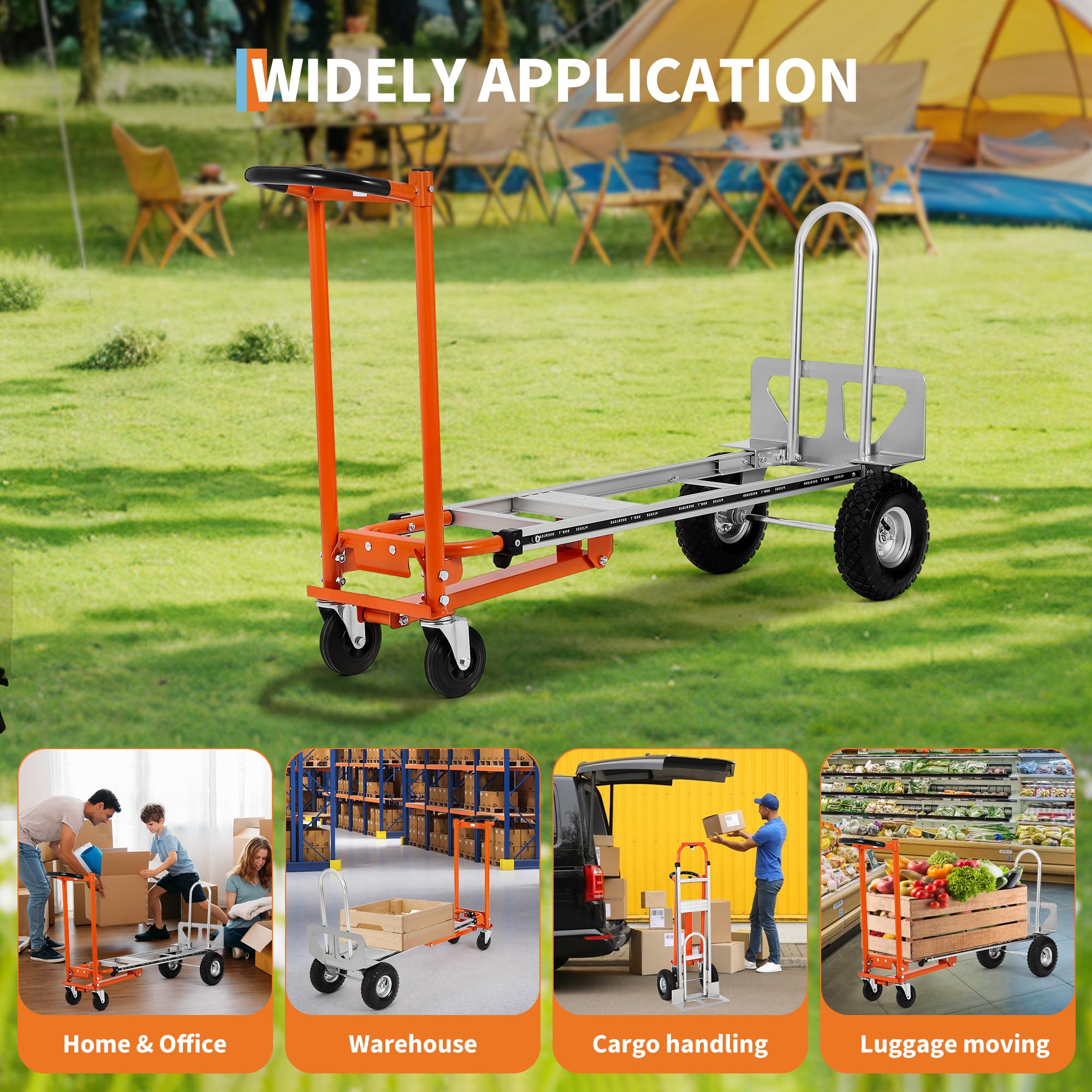Carro de mano 3 en 1 de alto rendimiento, con capacidad de carga de 362 kg, carro de mano de aluminio con ruedas elevadoras de escaleras, carro para almacenamiento, transporte y mudanzas (rojo y plata