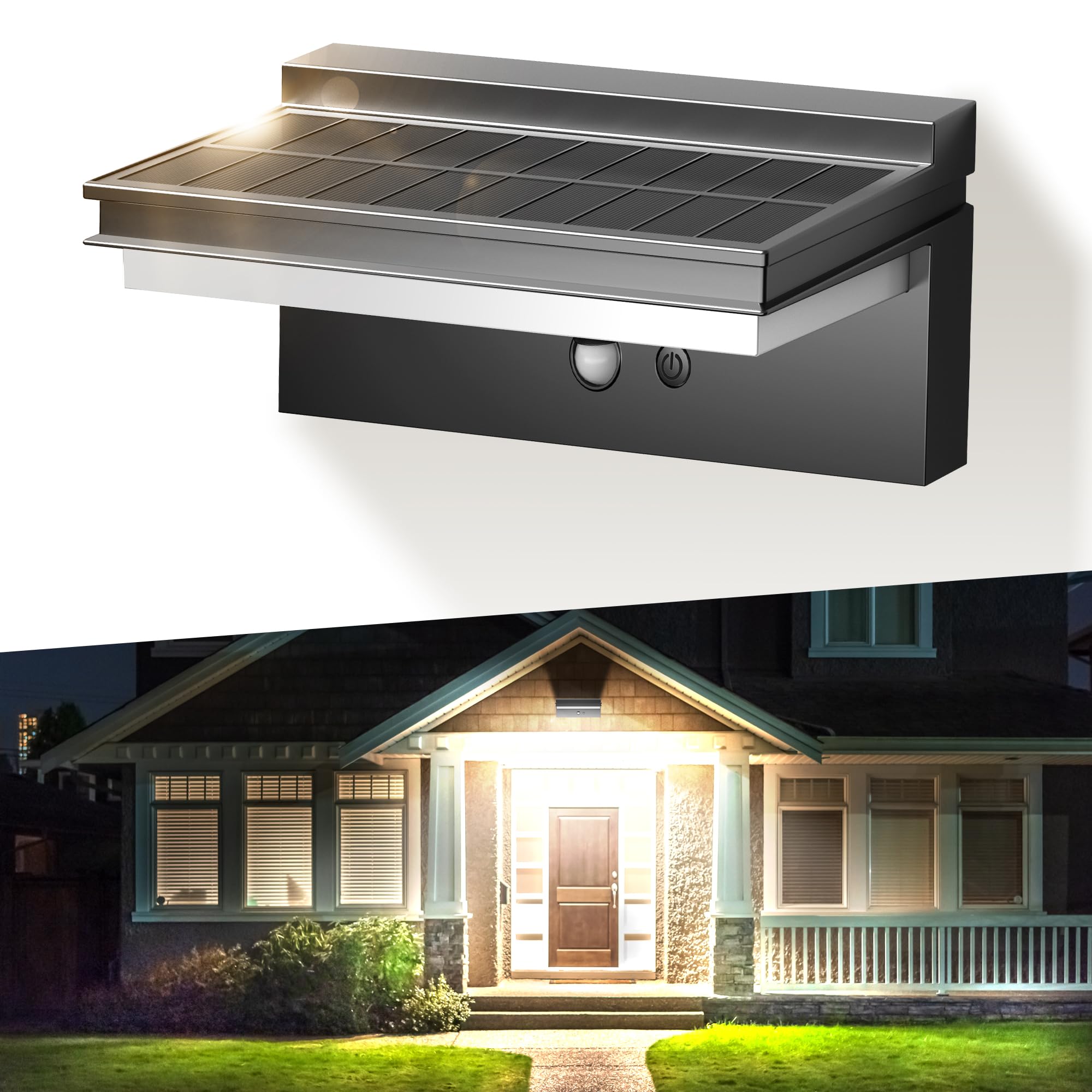 Lampe Solaire Extérieur Détecteur de Mouvement | Blanc Froid, 1500 LM Applique Murale Exterieur, Étanche IP65, 4 Modes pour Jardin, Garage