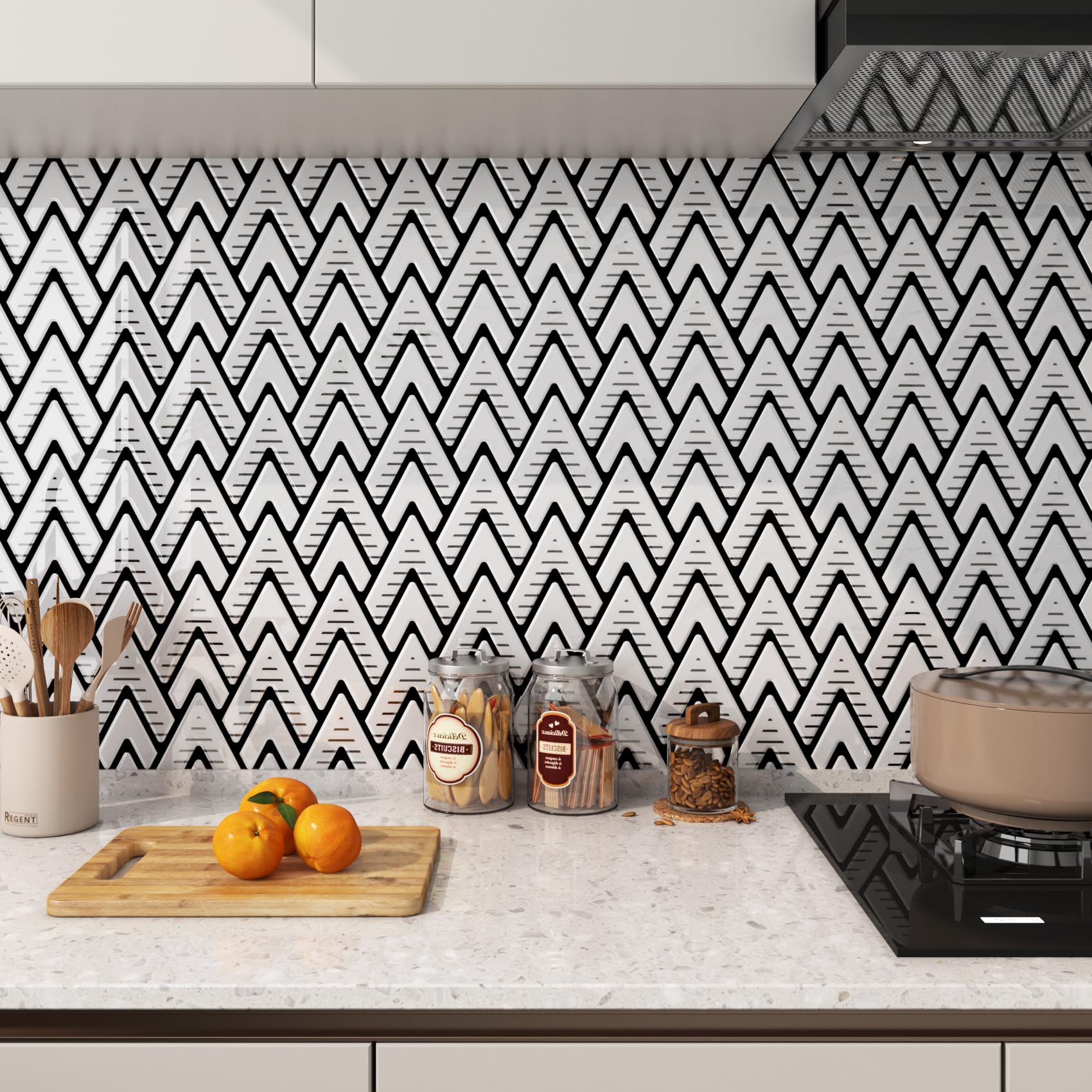 FunStick Piastrelle Adesive Bagno Mosaico 3D Impermeabile Mattonelle Adesive Cucina per Muro Bianco Rivestimento Cucina Adesivo PVC Pannelli Murali Mosaico 30×30CM 15 Piastrelle Autoadesive Muro 3D