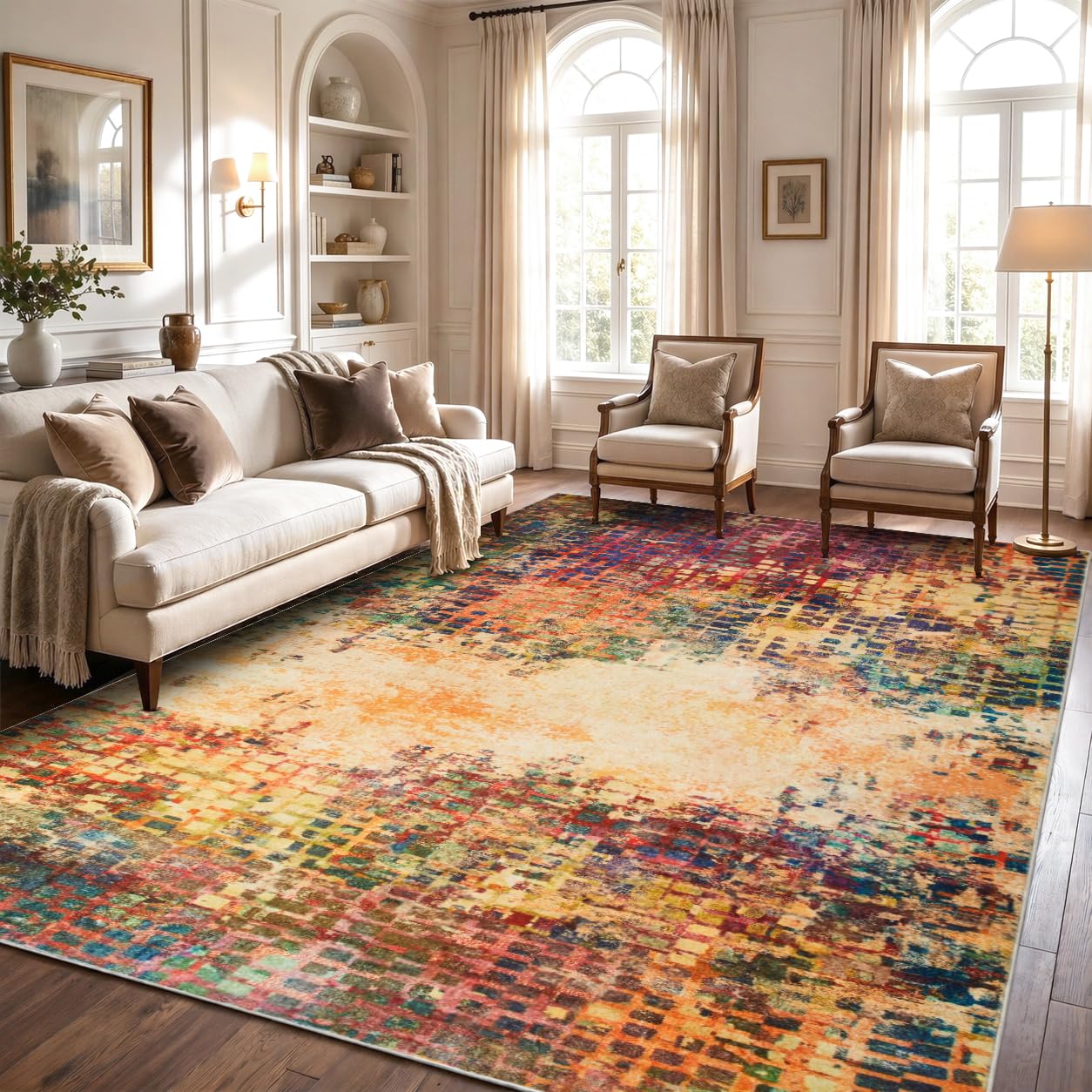 Hafaa Washable Rugs Living Room Small 60x110 cm – Soft Short Pile Area Rugs For Bedroom, Kitchen Carpet Non Slip Bedside Rug Traditional Multicolored Design Vintage Boho Cashmere Rug, Vibrant — image 1