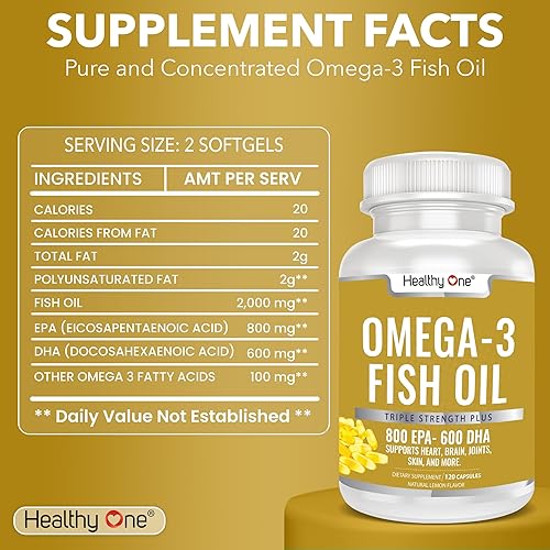 Miniatura 2 de Aceite de pescado Omega 3 2000 mg - 1400 mg de ácidos grasos EPA y DHA - Colesterol - LDL HDL - Presión arterial - Circulación - Salud cardíaca -