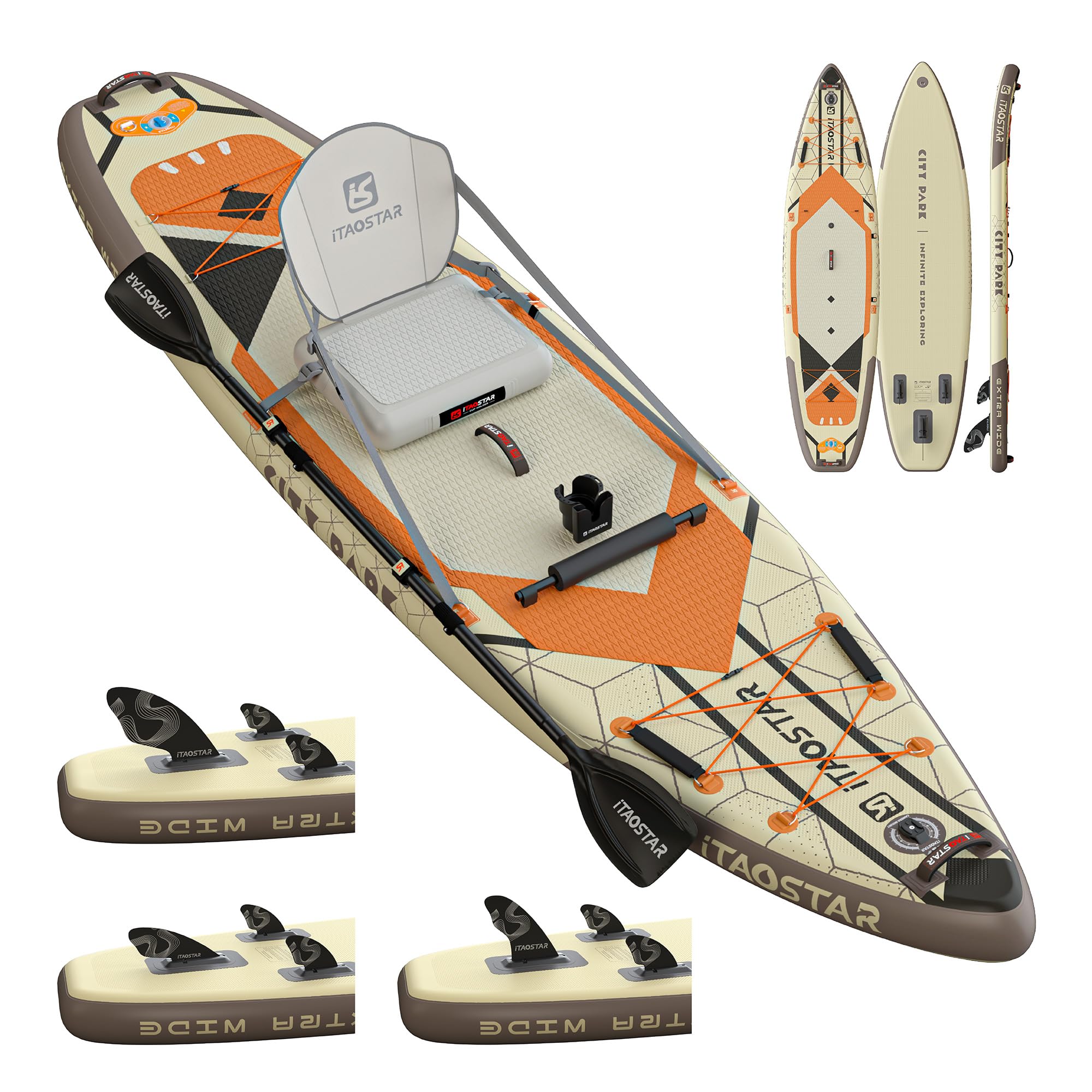 iTAOSTAR C03BP - Tabla de Remo Inflable de 35 Pulgadas de Ancho, Tabla de Surf Inflable más Divertida con 5 Aletas, Tabla de Remo de pie de 12 pies con Accesorios de Sup de Primera Calidad para