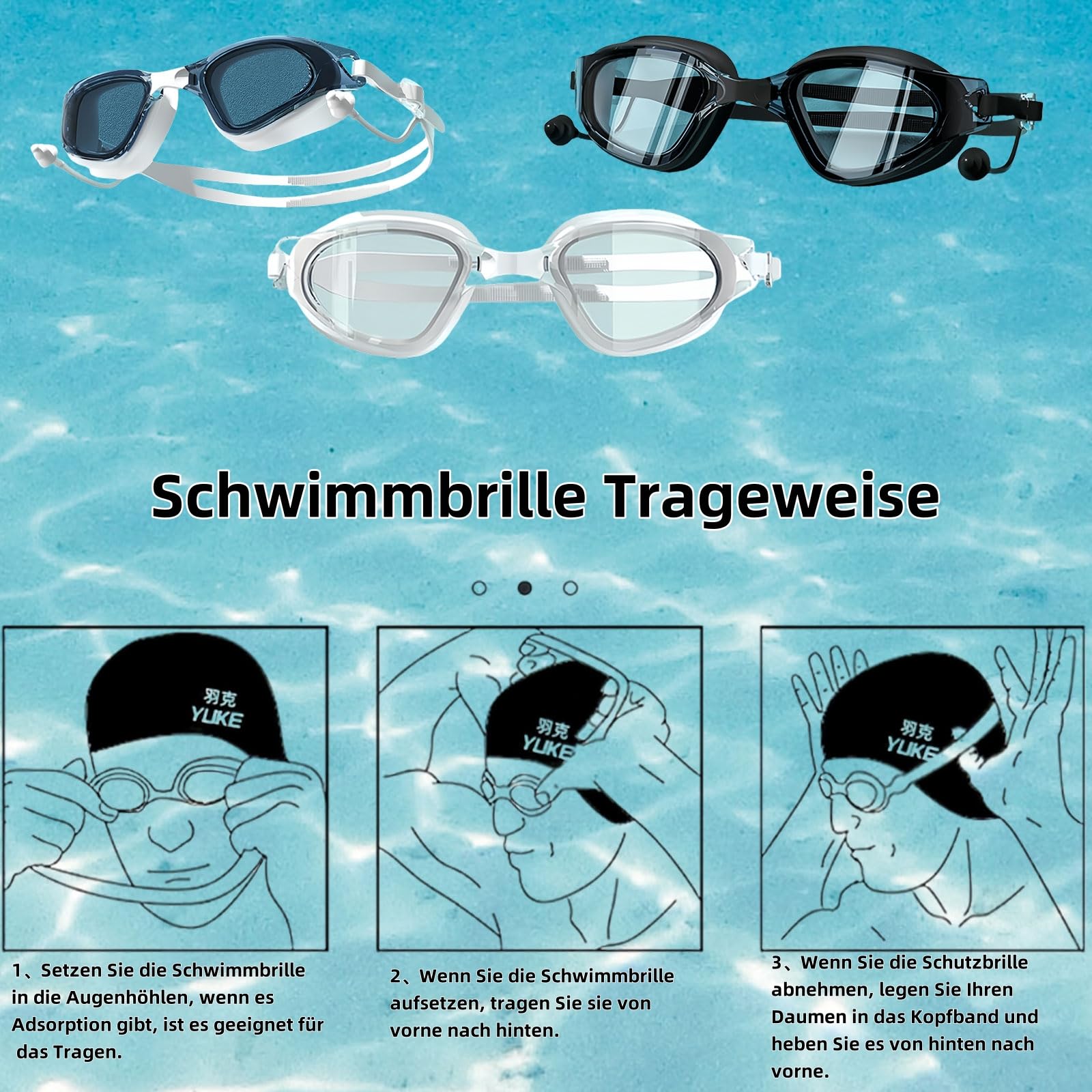 Occhialini da nuoto ottici con forza visiva | diottrie: da 0 a 8,0 | anti-appannamento | protezione UV | ottima vestibilità | include nasello e scatola stabile, con tappi per le orecchie