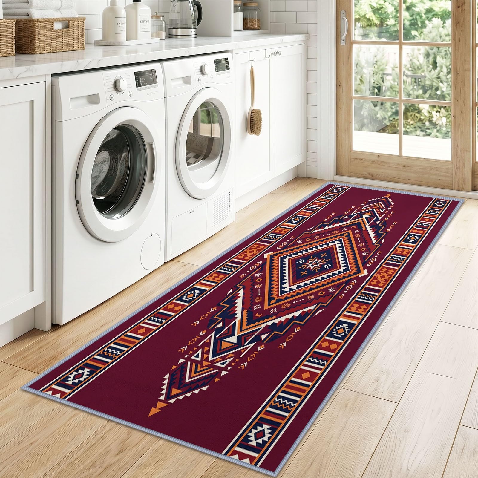 Tappeto antiscivolo per corridoio con motivo geometrico azteco, 60 x 180 cm