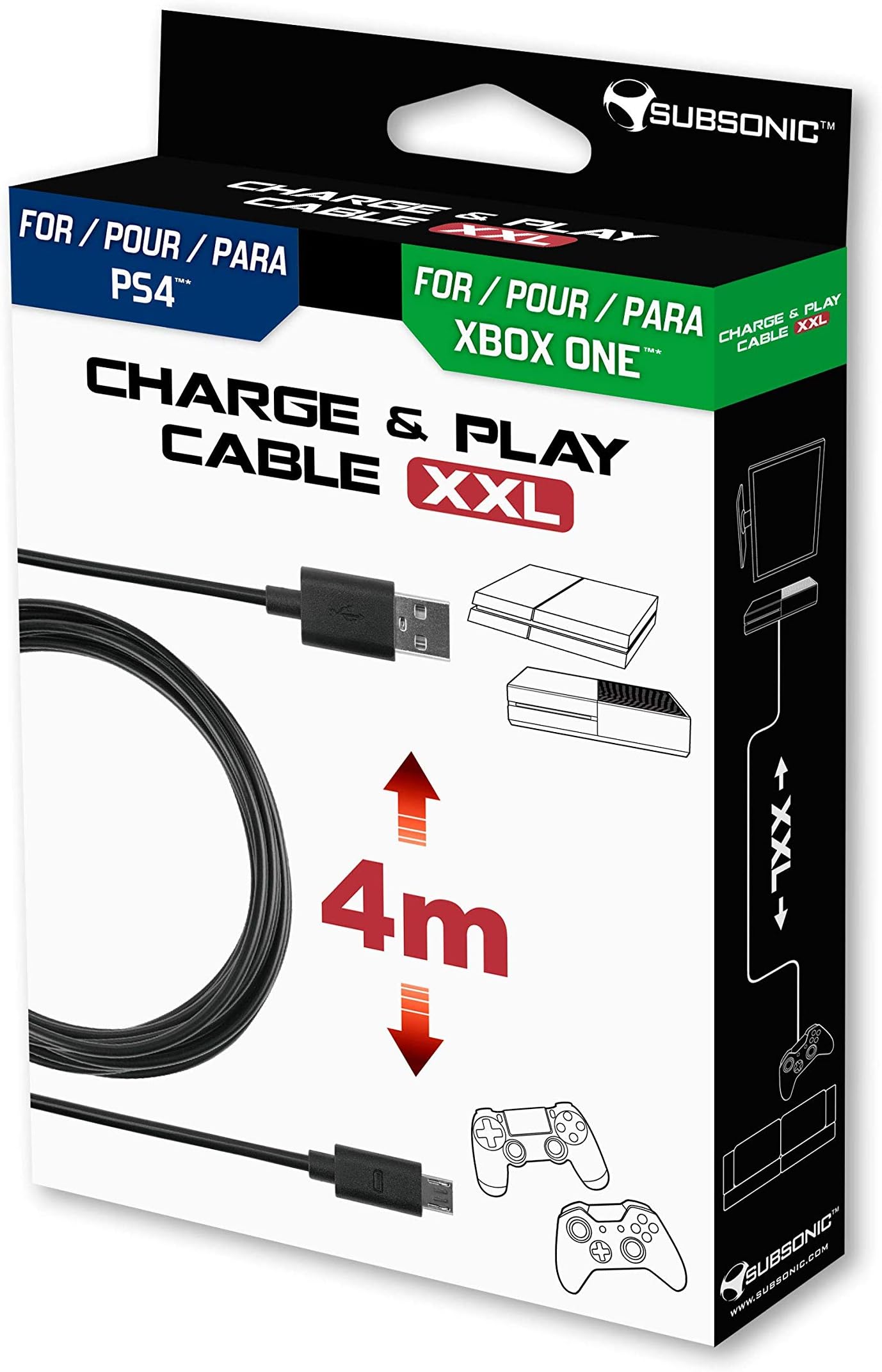 Subsonic - XXL Charge and Play Cable for PS4 Controller