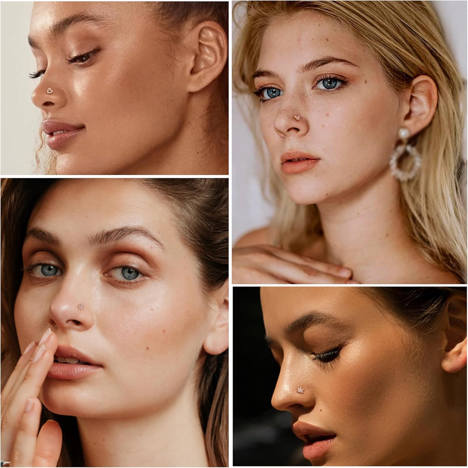 Drperfect Gold Silver Nose Rings Nose Studs for Women Nose Piercings 20G L Shaped Corkscrew Dangle Nose Rings Studs Simulated Diamond Pink CZ Opal Dangling Dangly Hanging Nose Piercing Jewelry with Heart Star Butterfly Flower Cross Moon Charm Cute Dainty Nose Jewelry - Image 4