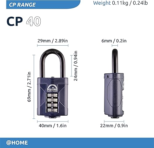 Miniatura 3 de Squire Candado resistente (CP40 paquete múltiple x2)  Grillete de acero más resistente  Candado combinado de 4 ruedas  Acero de aleación para