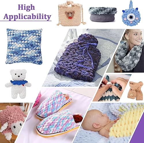 Miniatura 4 de Shenlin - Paquete de 5 hilos de felpilla gruesa para tejer a mano, lavable a máquina, de poliéster, esponjoso, grueso, voluminoso, para bufandas,