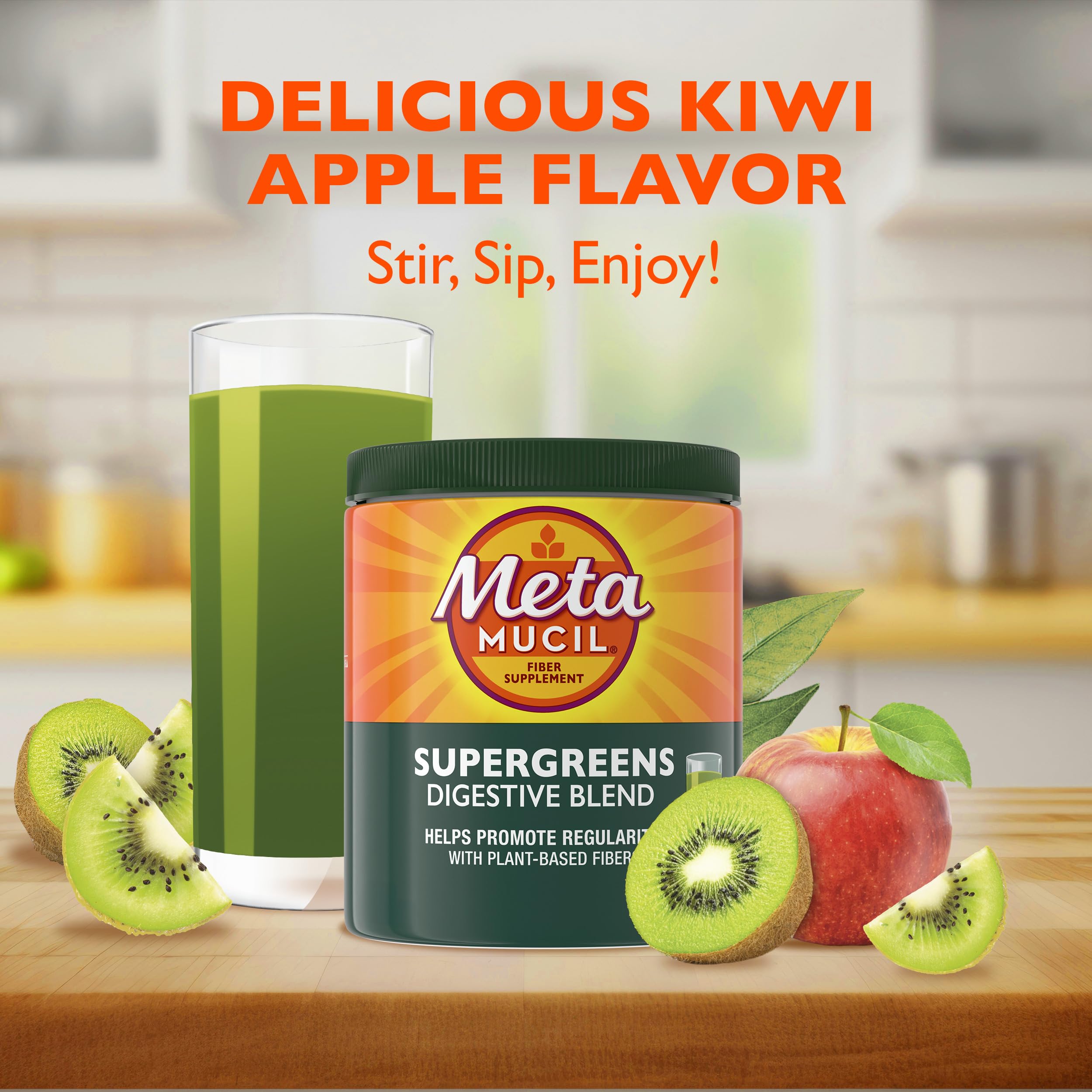 Metamucil Greens SuperFood Powder Fiber Supplement for Digestive Health* and Regularity*, Gluten Free Plant-Based Stevia, Great Taste Kiwi Apple Flavored, 3g Dietary Fiber per Serving, 42 Servings — Amazon image 3