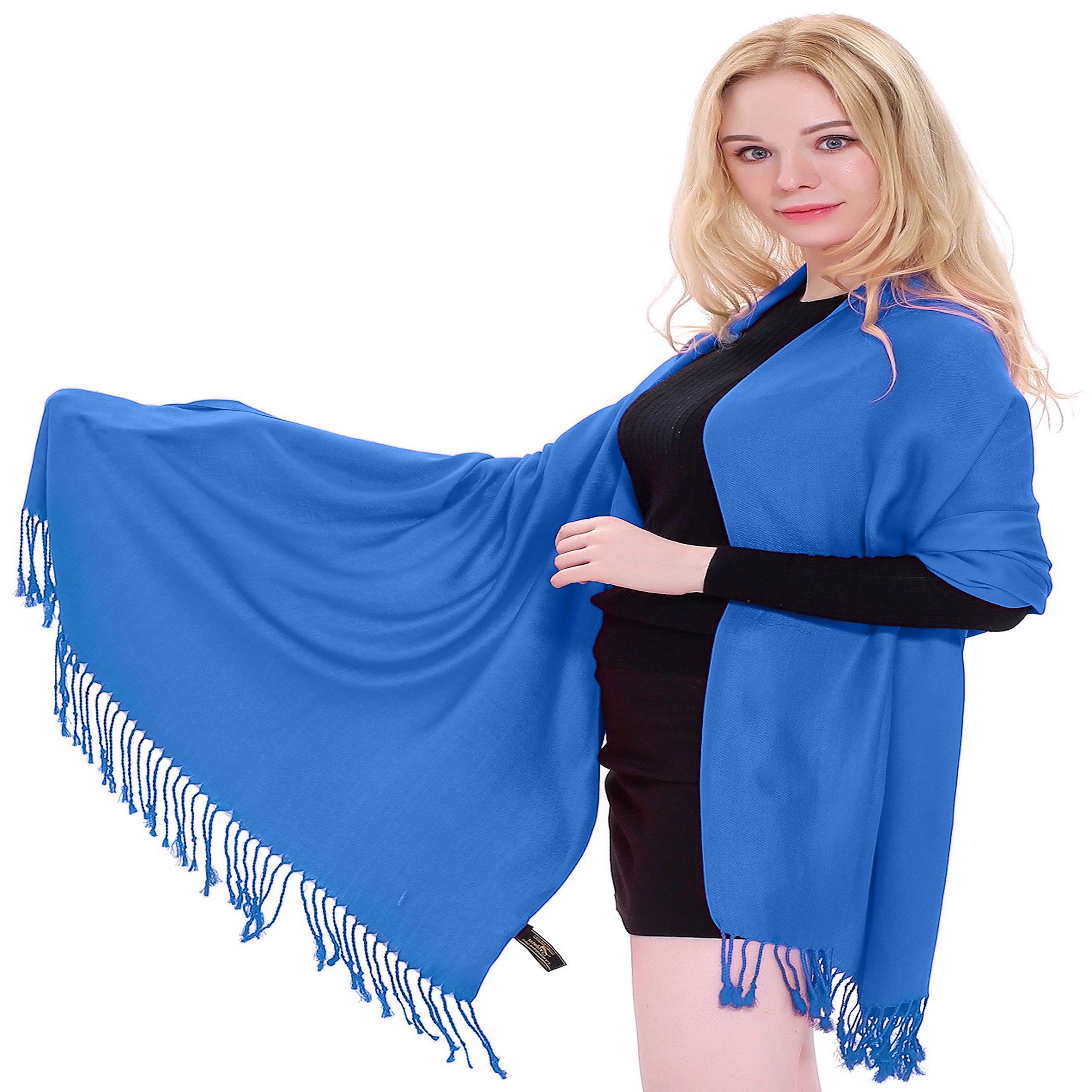 Cj Apparel Women's Blue An1009 Blue Solid Colour Design Nepalese Shawl Scarf Wrap Stole Pashmina Hand Made In Nepal New