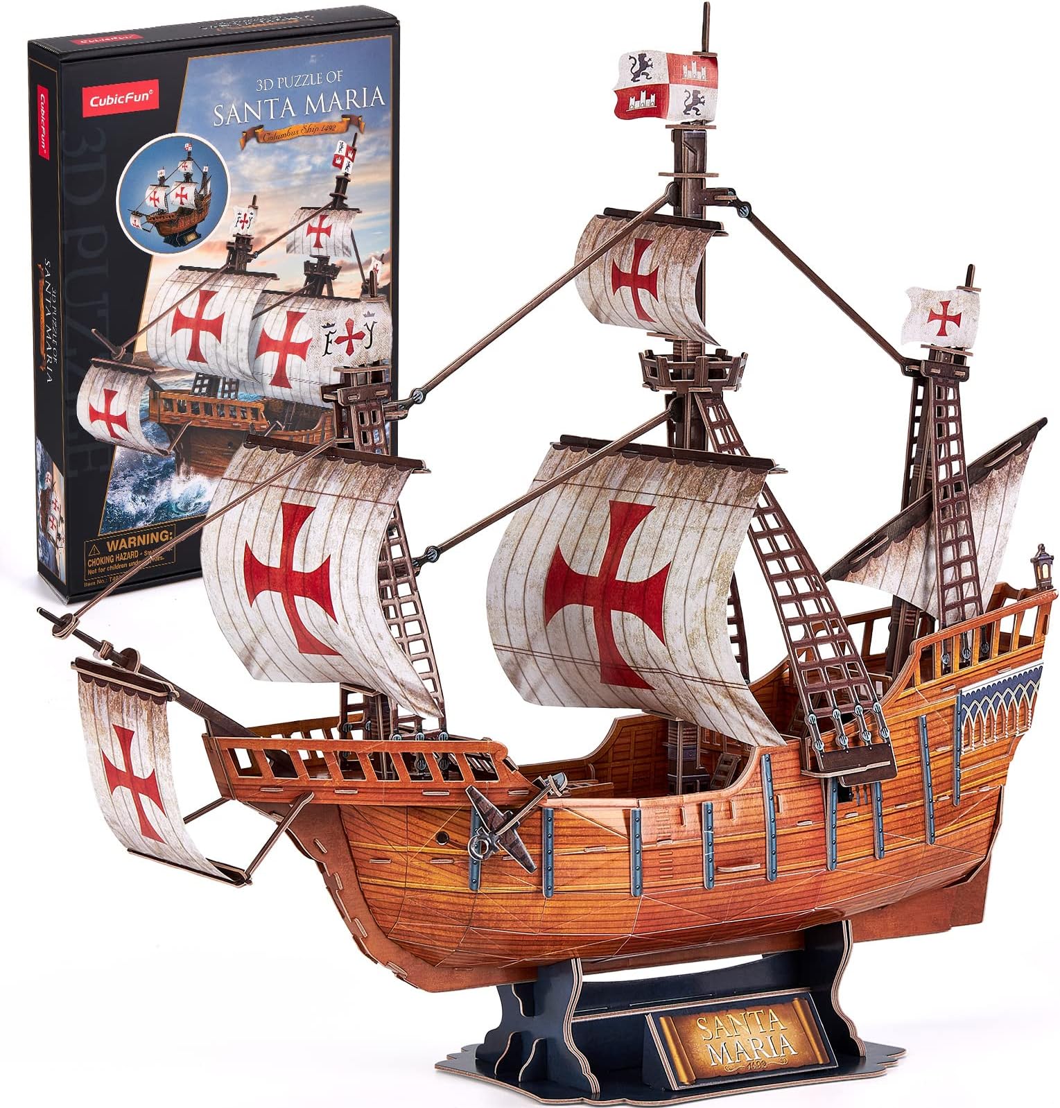 3D Puzzles for Adults Santa Maria Ship Model Spanish Vessel Puzzles for Adults and Kids, Desk Decor Building Kits Brain Teaser Hobby Gifts for Women and Men, 204 Pieces