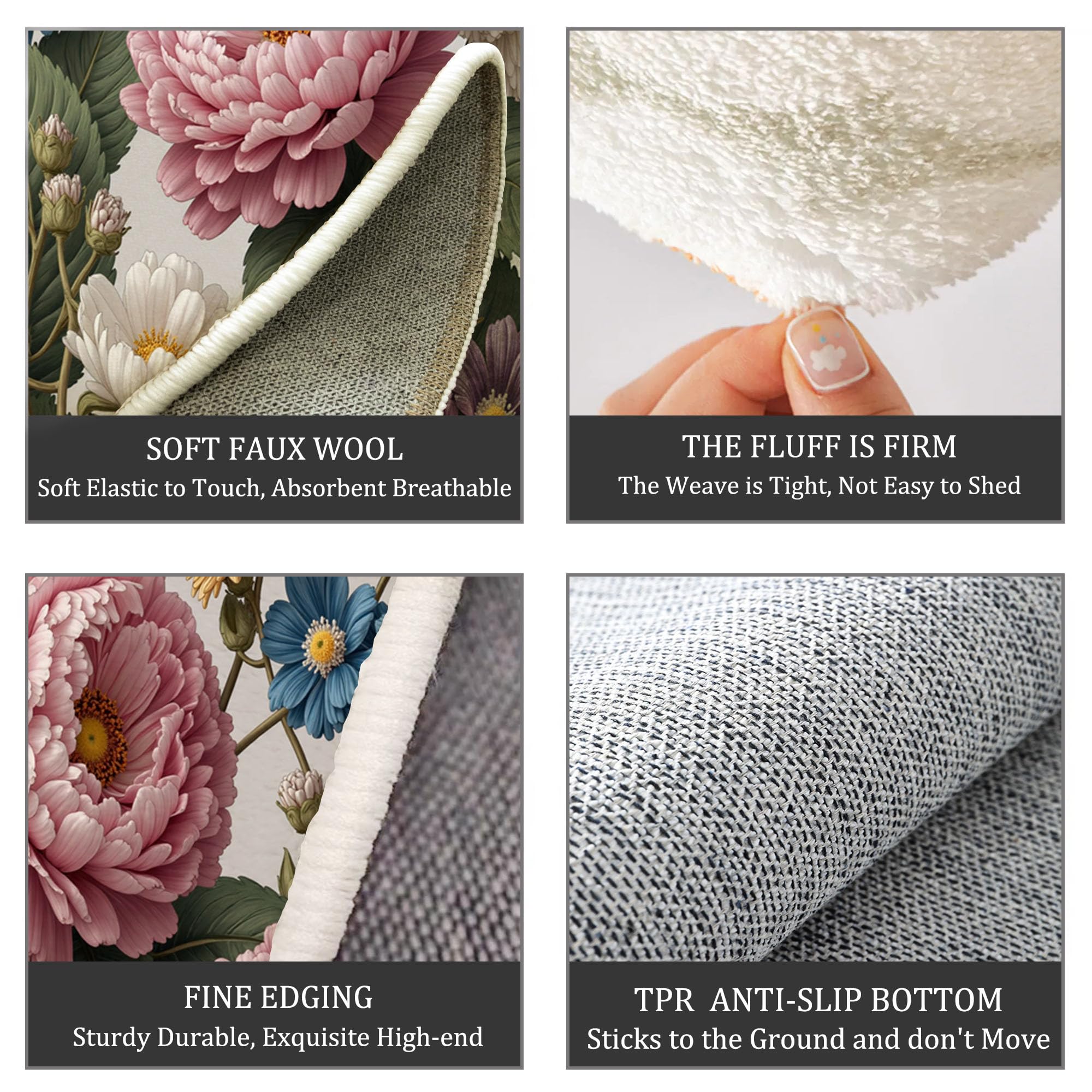 Tappeto rotondo Bouquet Peonie per soggiorno,lavabile in lavatrice,antiscivolo, a pelo basso e non perde pelo,Giardino Stile Classico Dipinto Olio per soggiorno,camera da letto,salotto,Ø 120 cm, Rosa