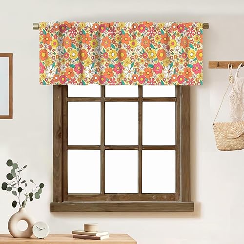 Miniatura 16 de Cortina de cenefa floral de los años 70, diseño retro con estampado de flores amarillas y verde lima, estilo de los años 70 y 60, cenefa con 70