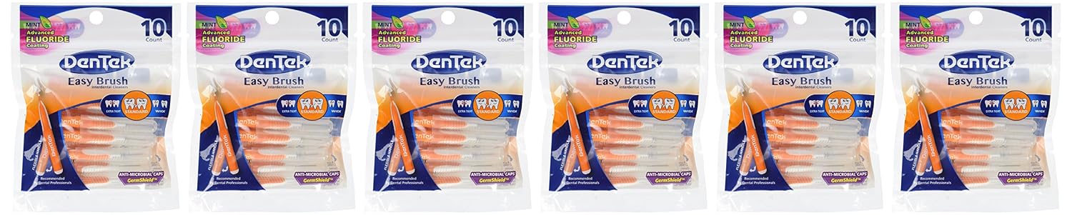 DenTek Easy Brush Interdental Cleaners | Brushes Between Teeth | Standard | Mint Flavor | 10 Count (Pack of 6)