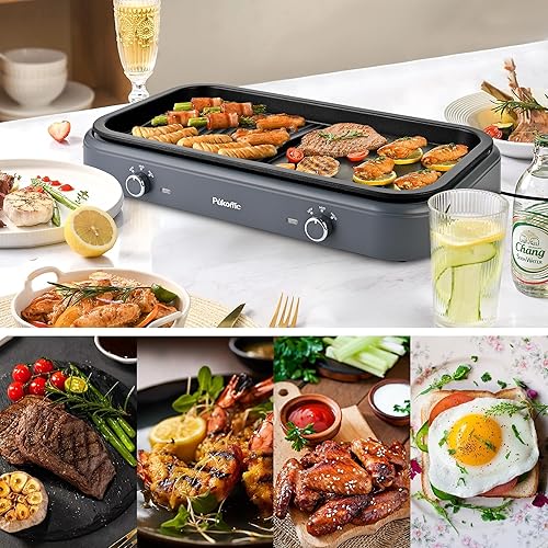 Miniatura 7 de Pukomc Parrilla eléctrica para interiores, 1500 W, cocina antiadherente, zonas de cocción dobles ajustables con, parrillas interiores eléctricas sin