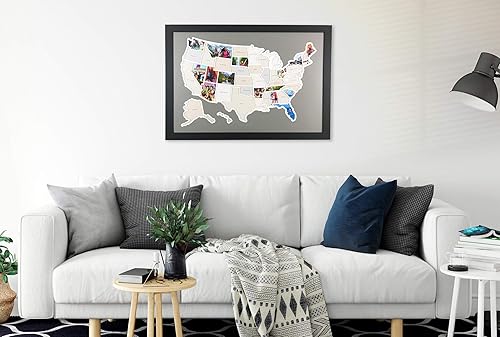 Miniatura 6 de mapa de fotos con los 50estados de Estados Unidos, marco opcional, fabricado en Estados Unidos
