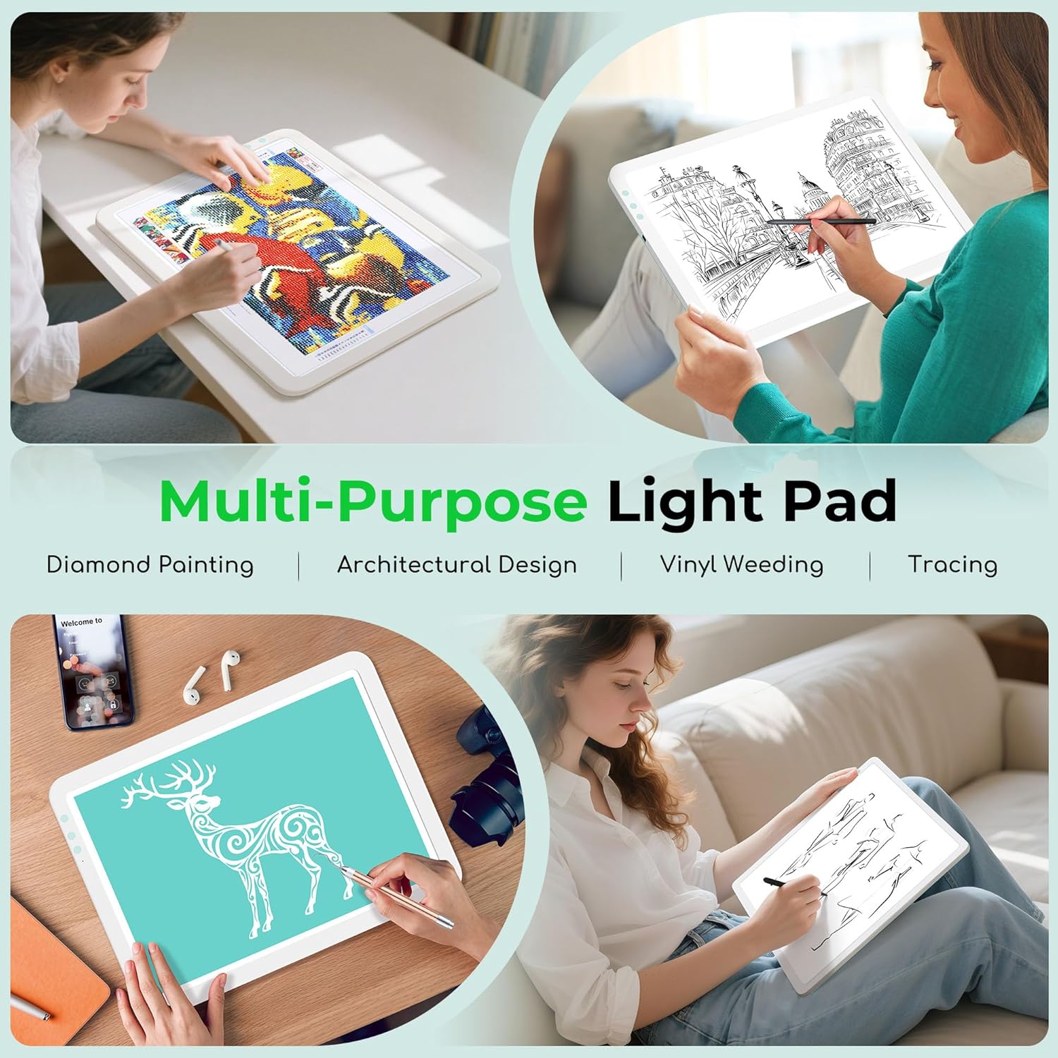 Rechargeable A3 Tracing Light Box for Diamond Painting,Bawaslom Ultra-Thin & Portable Cordless LED Light Board with 3500mAh Battery for Weeding Vinyl,Tracing,Diamond Art,Sketching,Drawing