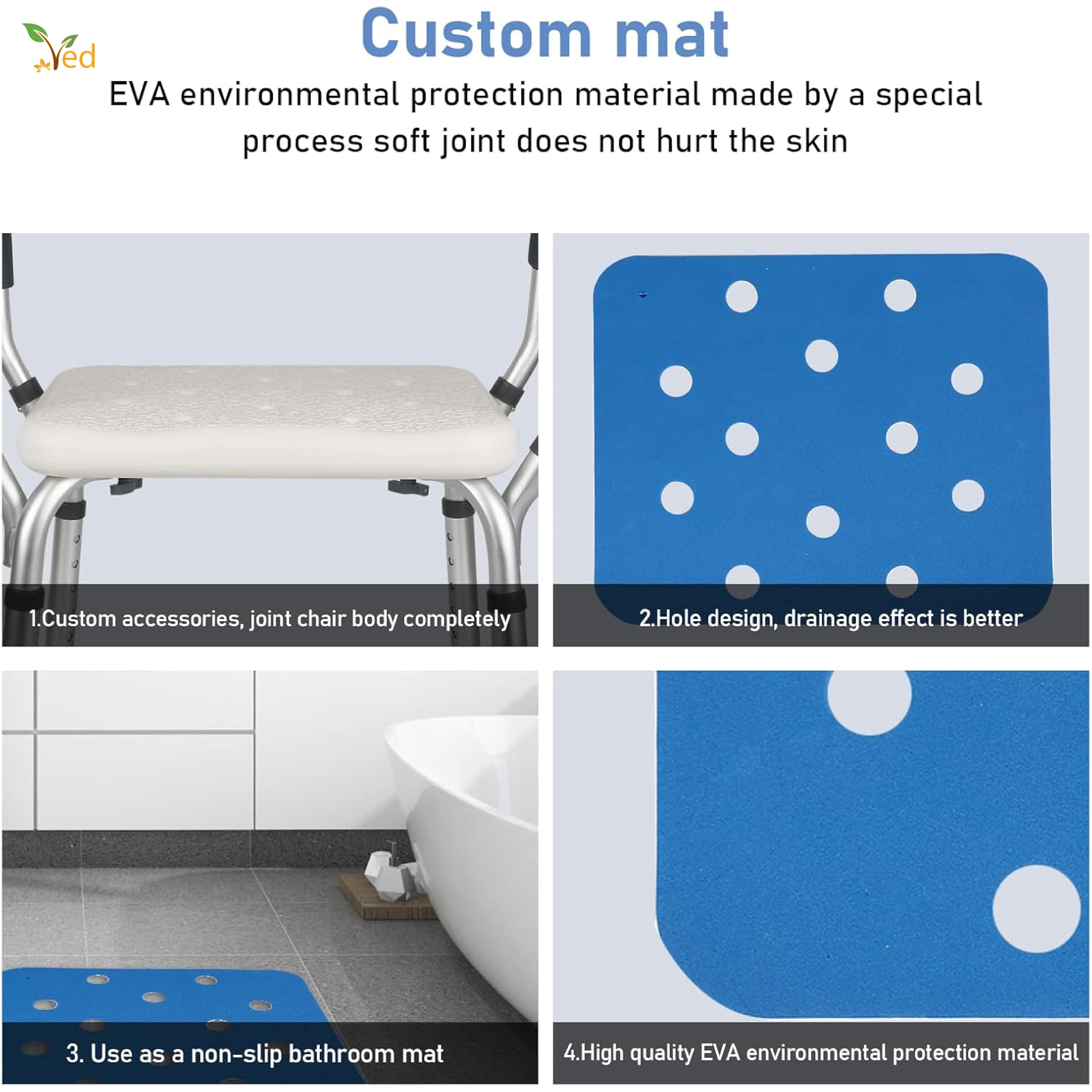 VED Sedia da doccia, sgabello da doccia regolabile in 6 posizioni con corrimano staccabili, sedia antiscivolo per anziani disabili bagno sedia panca sedile (bianco, 47x54x73-83 cm)