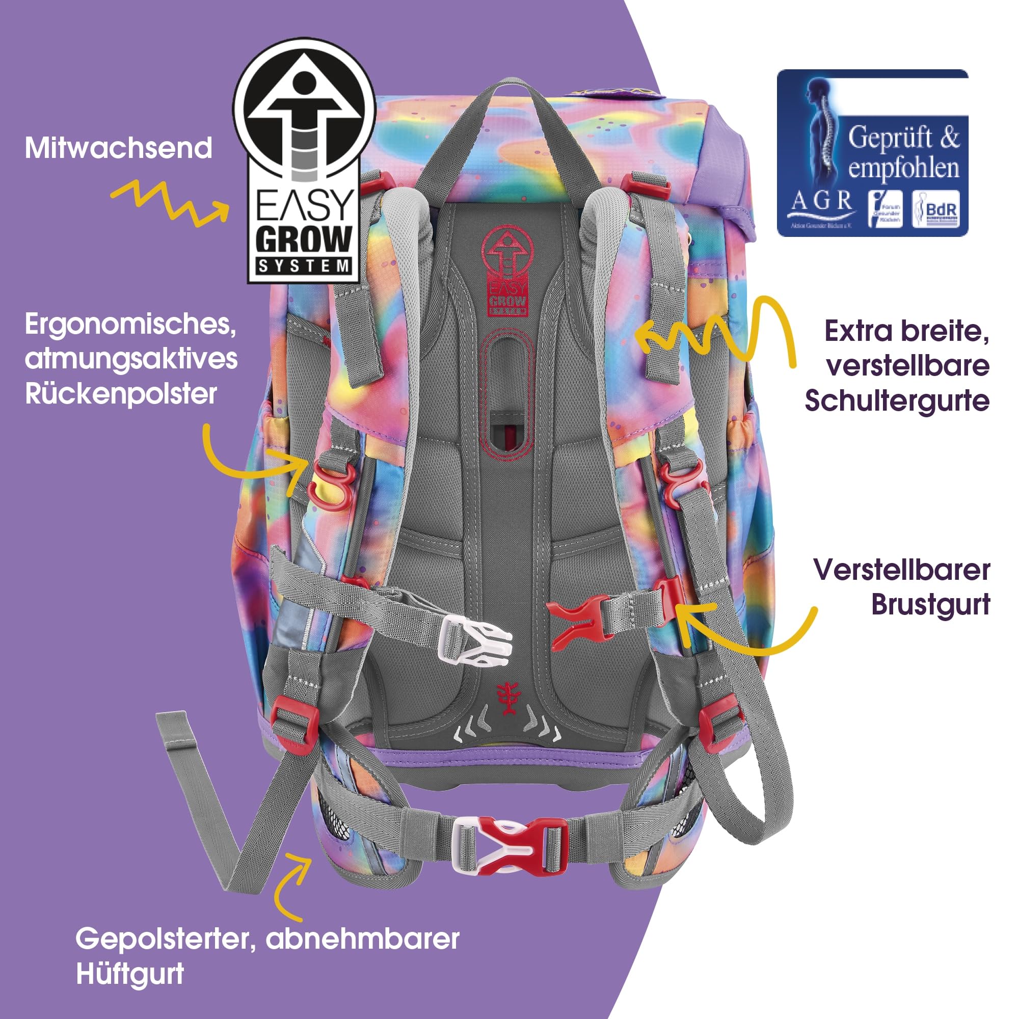 Step by Step Schulranzen-Set Cloud, 5-teilig, ergonomischer Tornister mit Reflektoren, höhenverstellbar mit Hüftgurt, ab der 1. Klasse, 19L