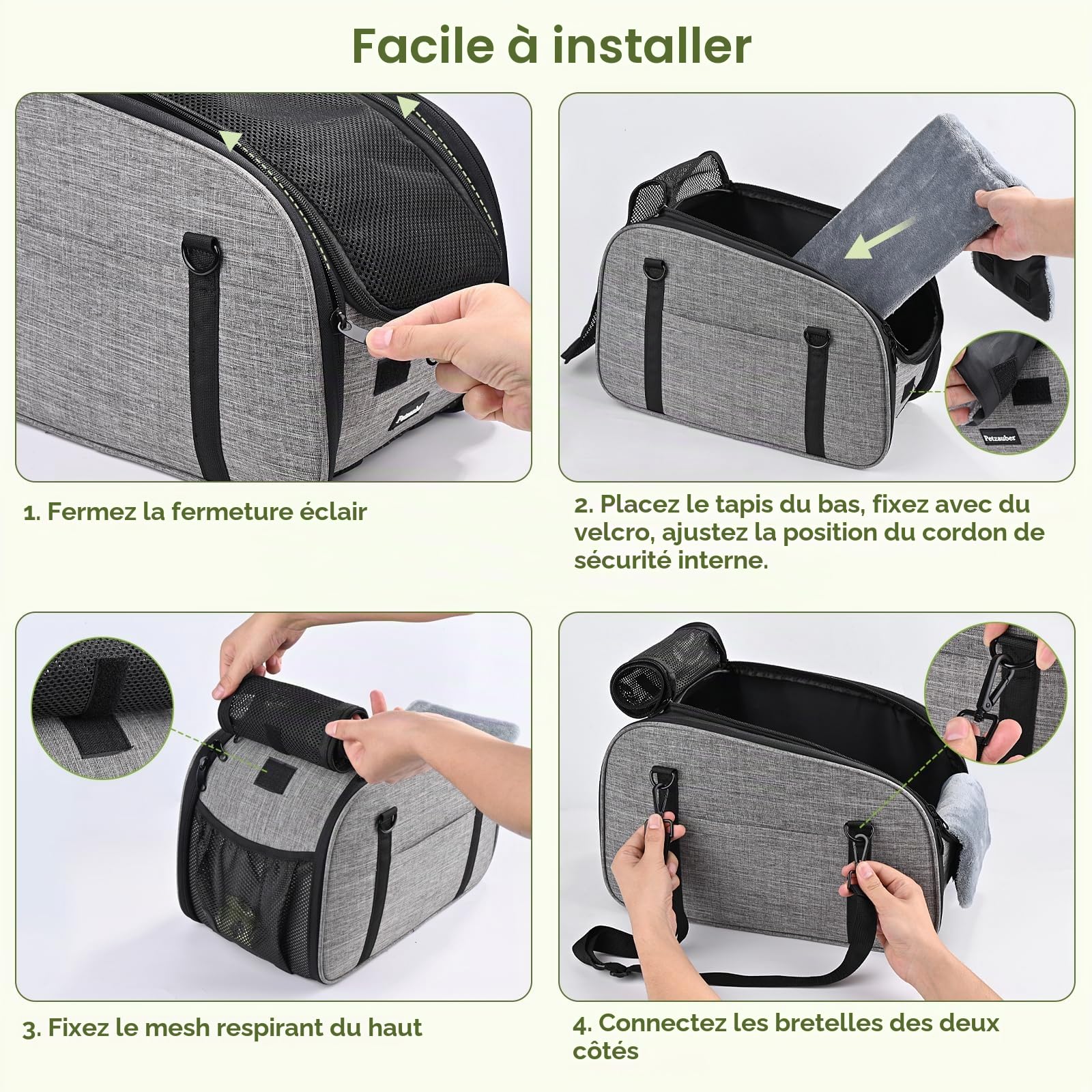 Siège Auto pour Petits Chiens Chats – Console Centrale Siège Auto Chien, Siège Portable avec Double Ceinture de Sécurité et Dessous Antidérapant, Coussin Lavable, Sac de Rangement, Gris
