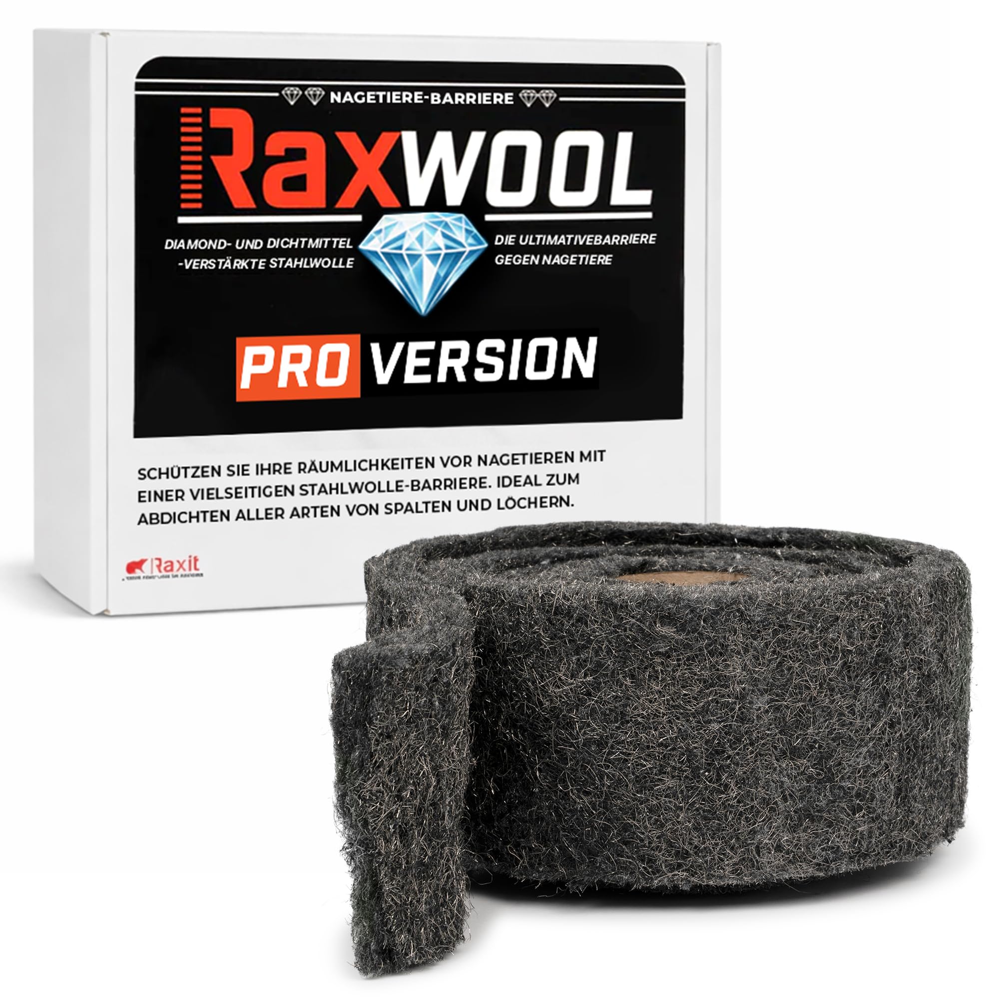 RaxWool PRO 3 m x 10 cm Laine d’Acier Anti Rongeur pour Portes et Fenêtres, Bande d’Étanchéité Autocollante Découpable, Isolation Thermique et Protection Intérieure Extérieure