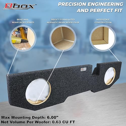Miniatura 4 de Bbox - Caja de subwoofer dual de 10 pulgadas, carcasa de subwoofer alfombrada sellada, compatible con Dodge Ram Quad Cab 2002-2018, caja de
