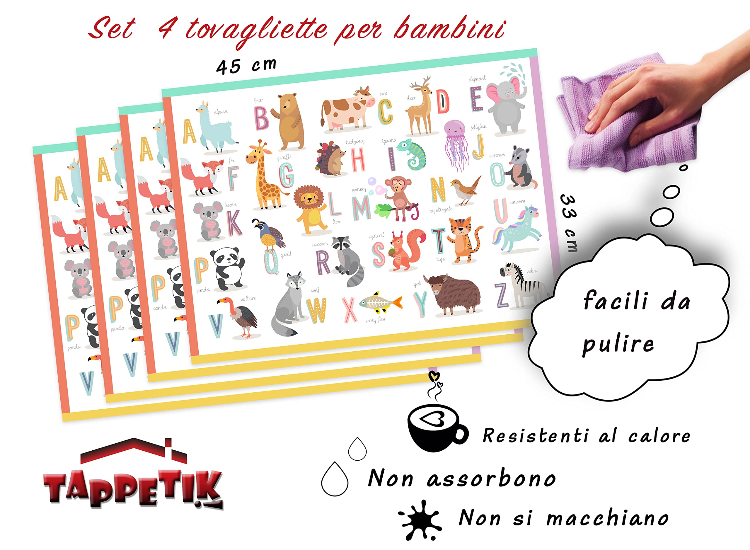 Tovagliette Americane Per Bambini | Set 4 In Vinile Antiscivolo | Stampa Digitale, Facili Da Pulire | Made In Italy - Foto 2